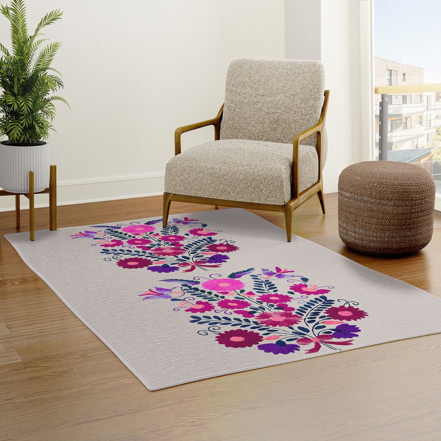 Tina Salazar Mexican Bird Motif Gray Area Rug