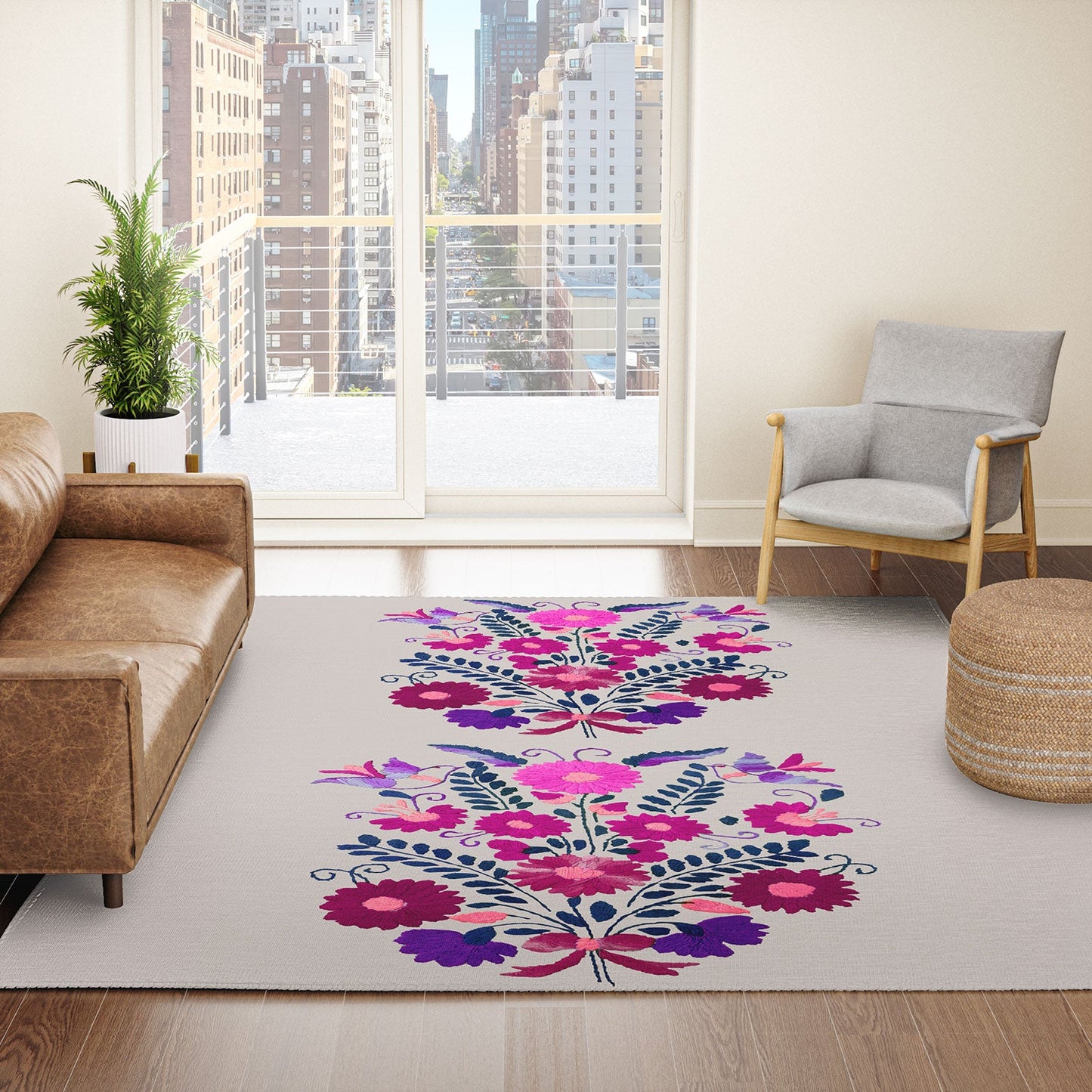 Tina Salazar Mexican Bird Motif Gray Area Rug
