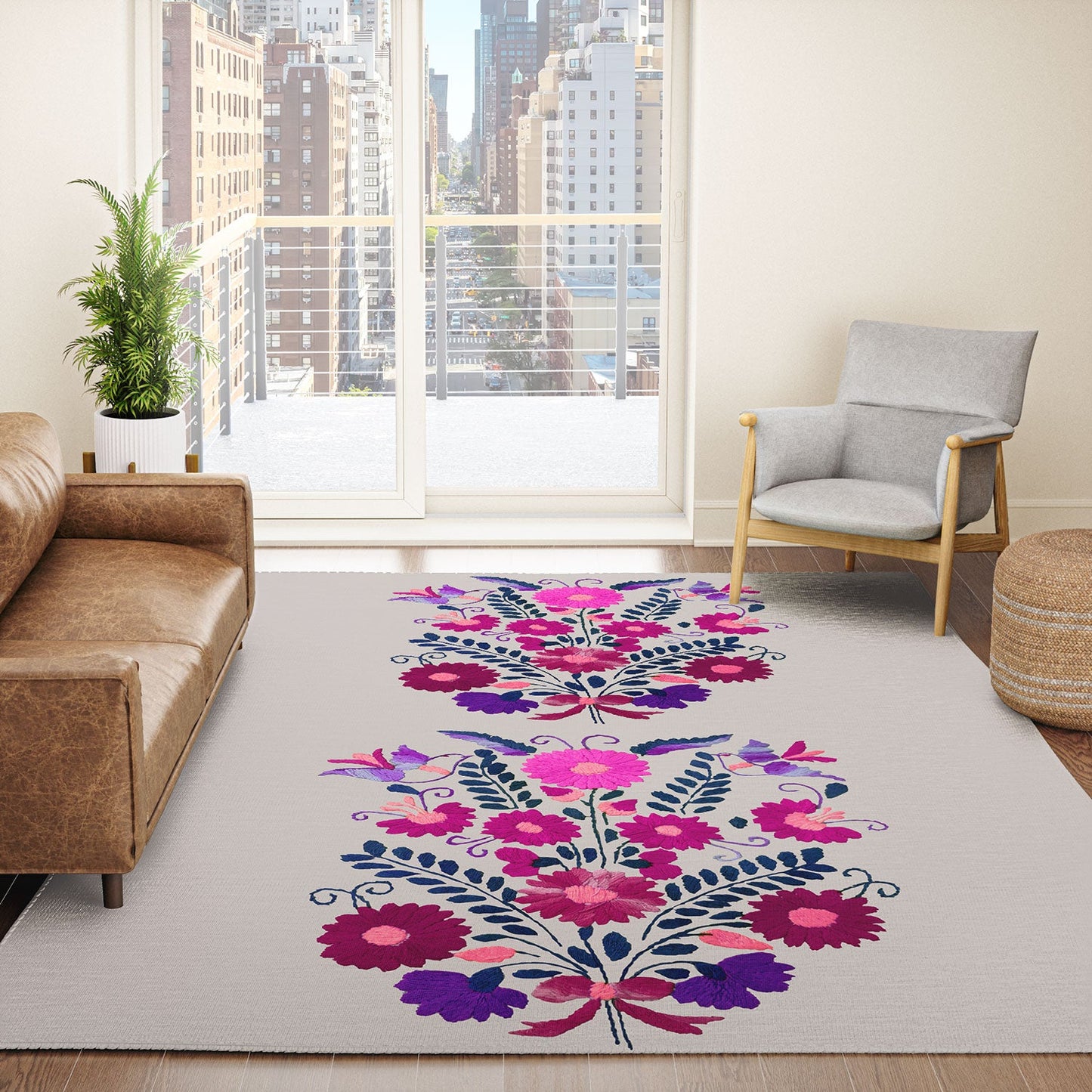 Tina Salazar Mexican Bird Motif Gray Area Rug