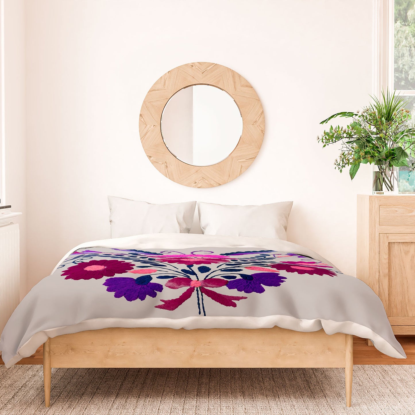Tina Salazar Mexican Bird Motif Gray Duvet Cover