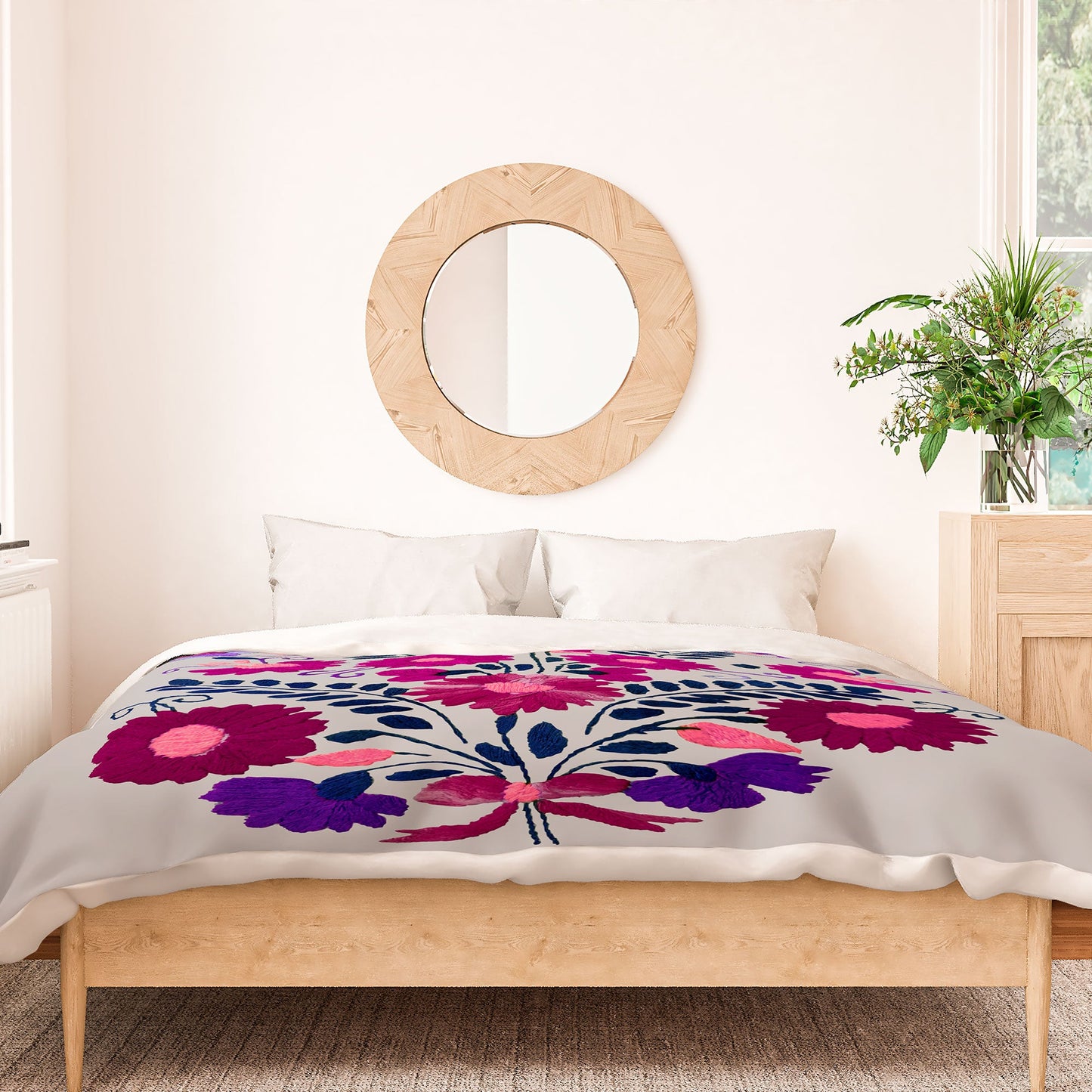 Tina Salazar Mexican Bird Motif Gray Duvet Cover