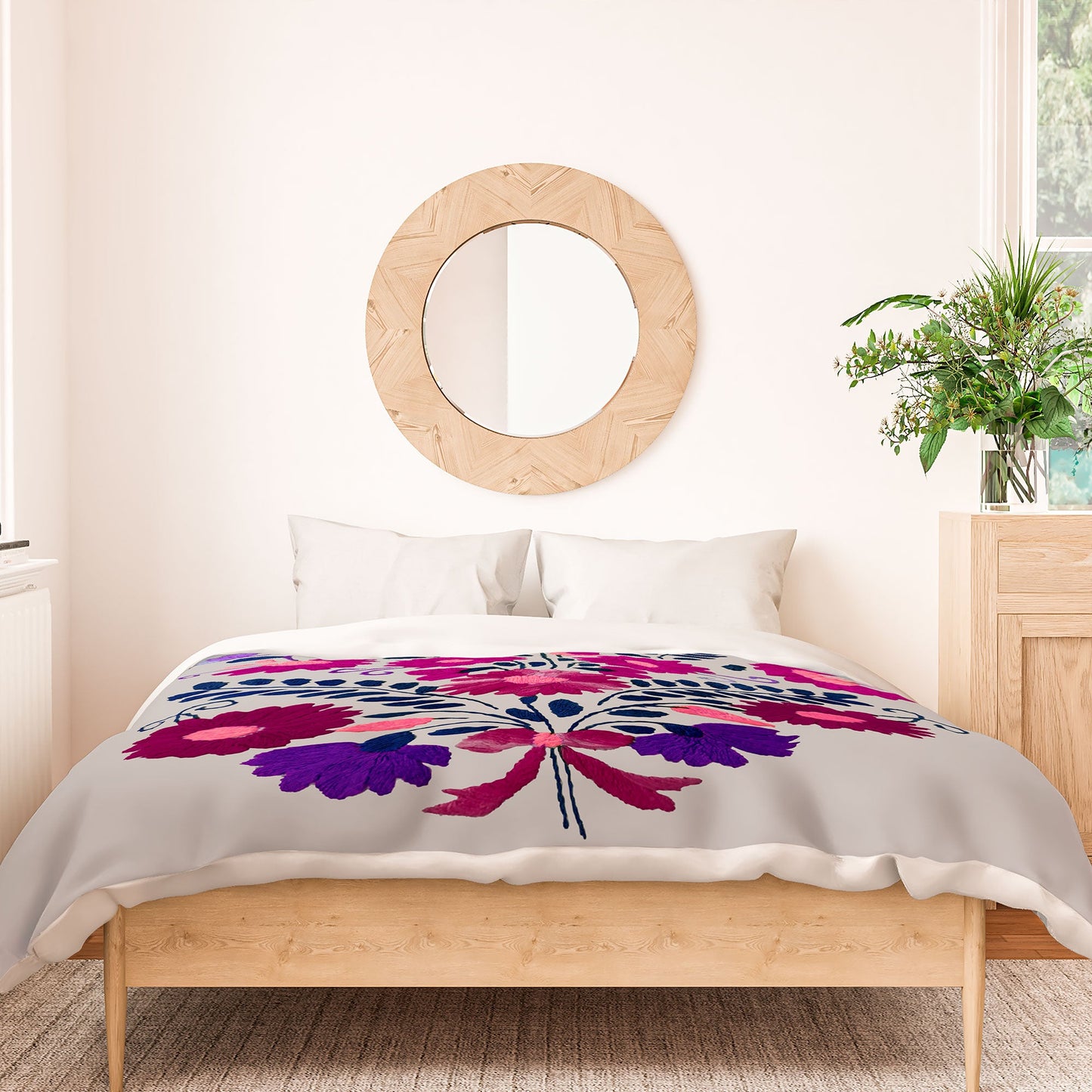 Tina Salazar Mexican Bird Motif Gray Duvet Cover