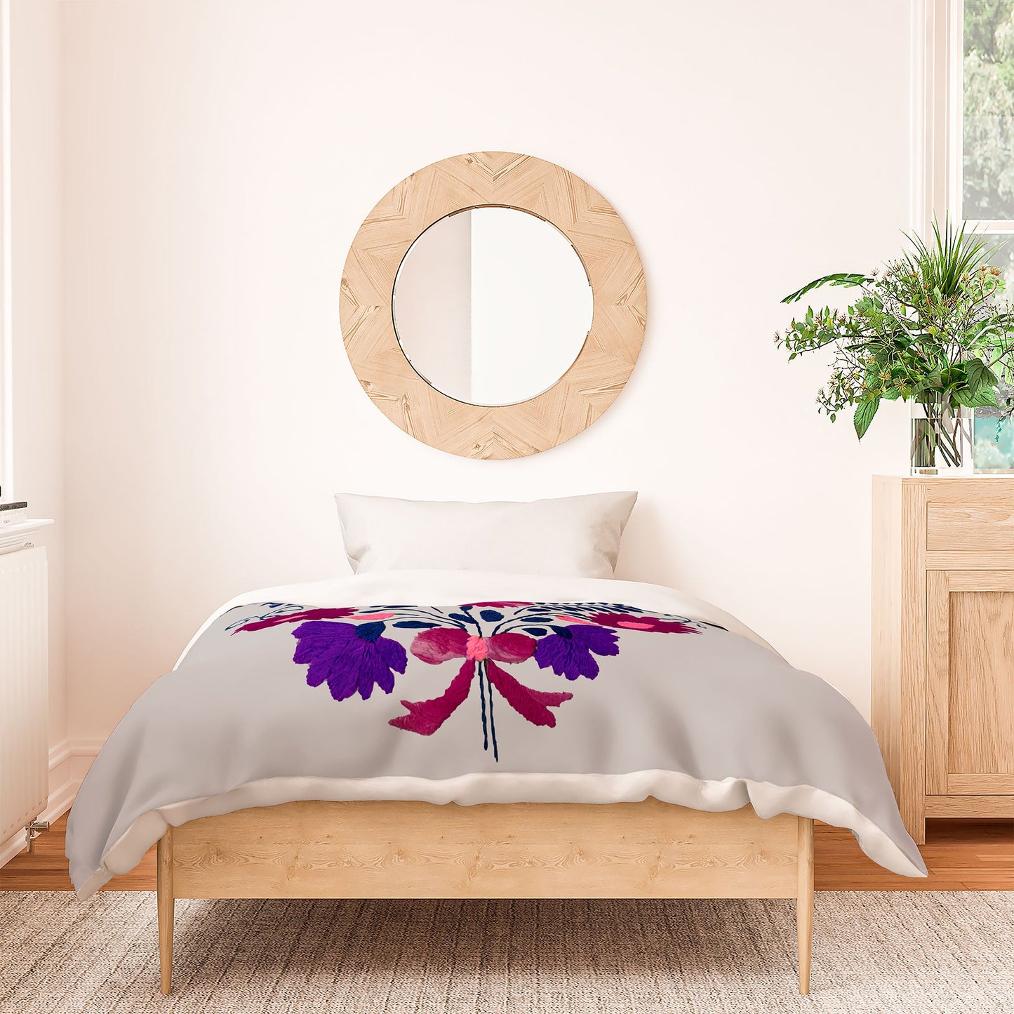 Tina Salazar Mexican Bird Motif Gray Duvet Cover