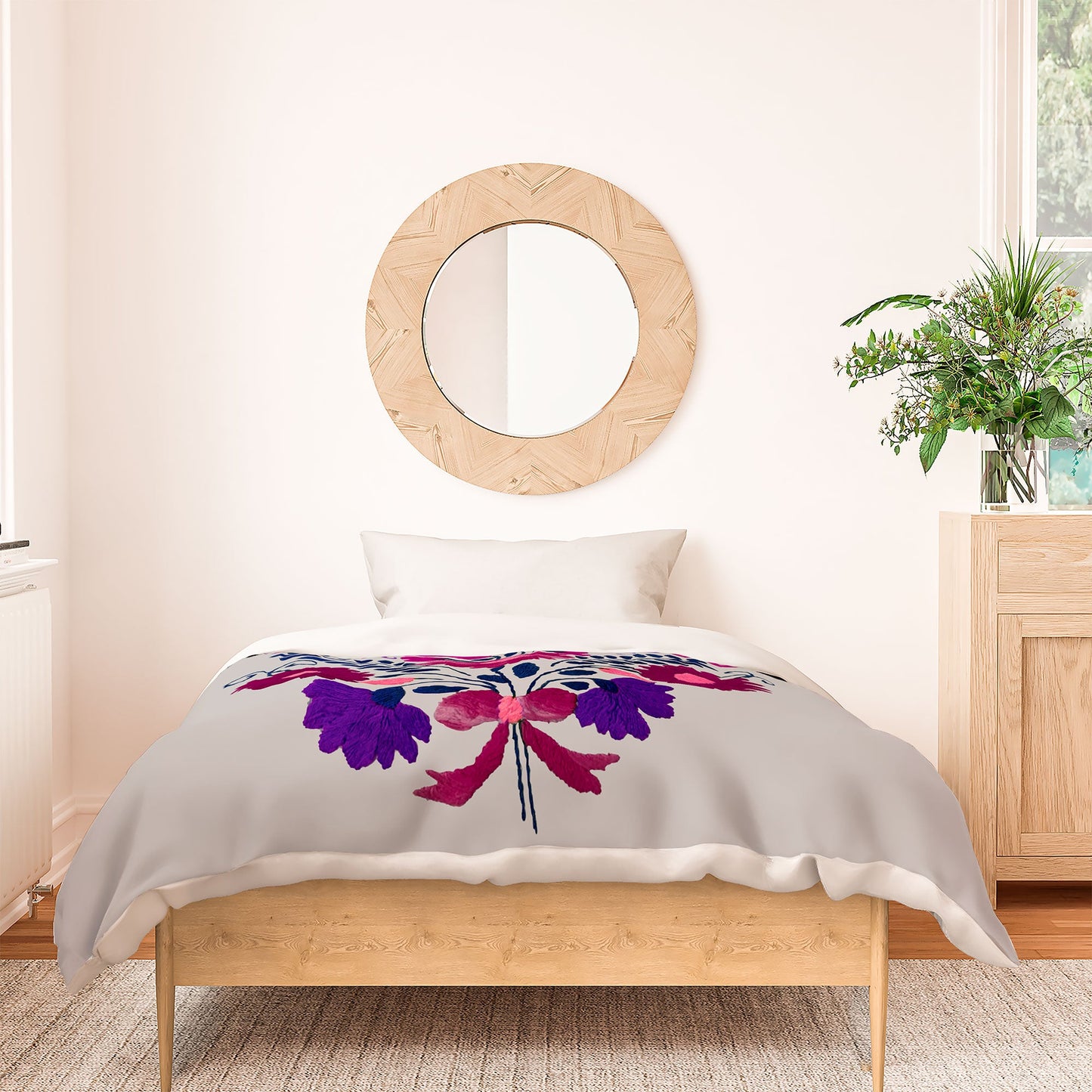 Tina Salazar Mexican Bird Motif Gray Duvet Cover