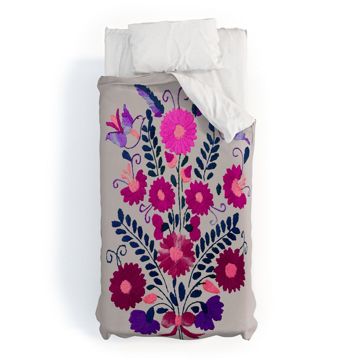 Tina Salazar Mexican Bird Motif Gray Duvet Cover