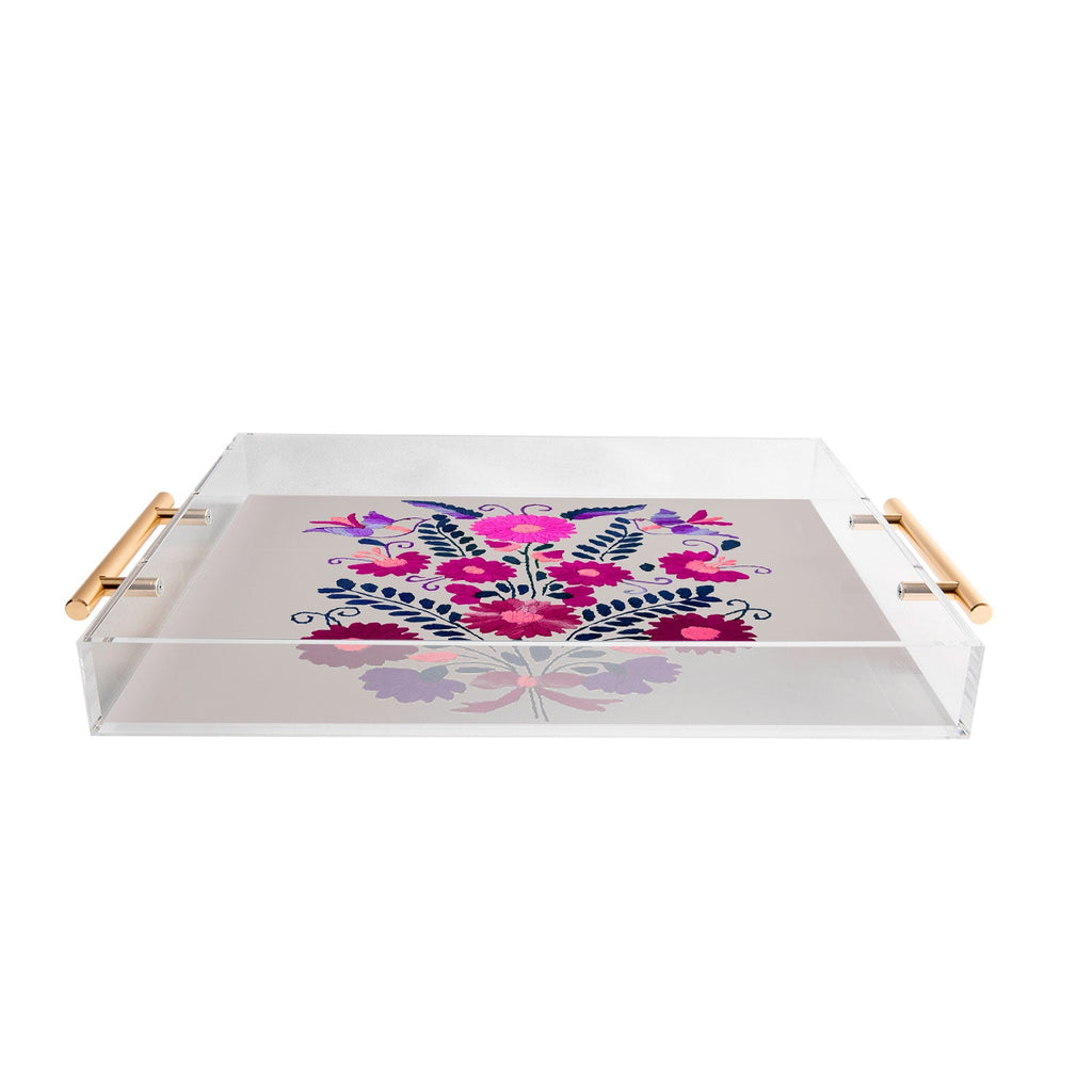 Tina Salazar Mexican Bird Motif Gray Acrylic Tray
