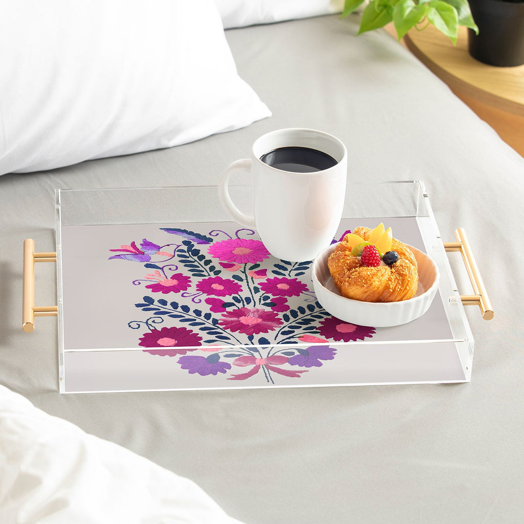 Tina Salazar Mexican Bird Motif Gray Acrylic Tray