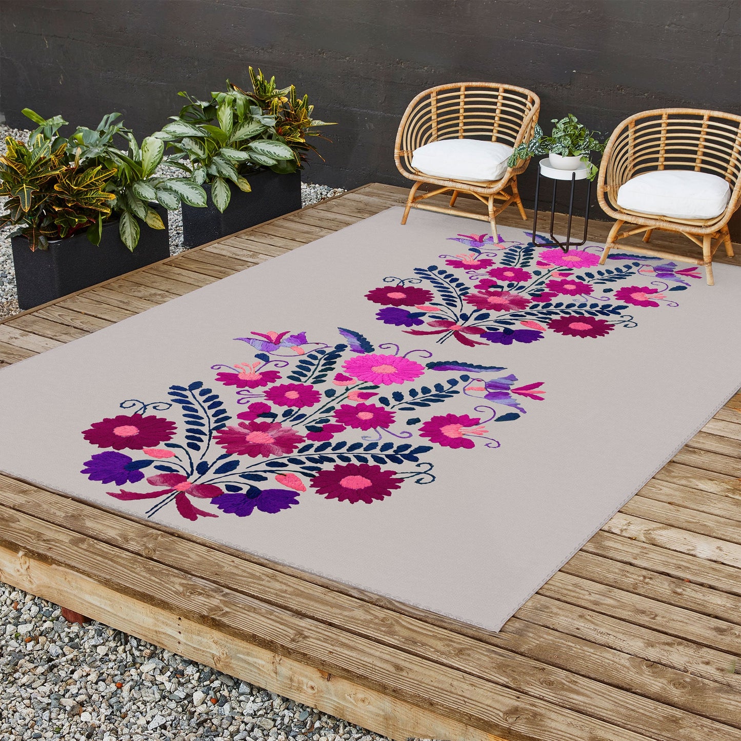 Tina Salazar Mexican Bird Motif Gray Outdoor Rug
