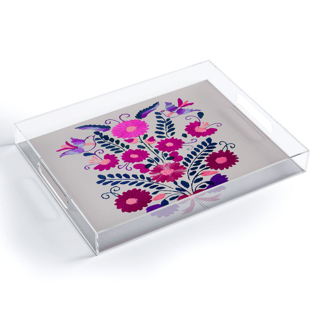 Tina Salazar Mexican Bird Motif Gray Acrylic Tray