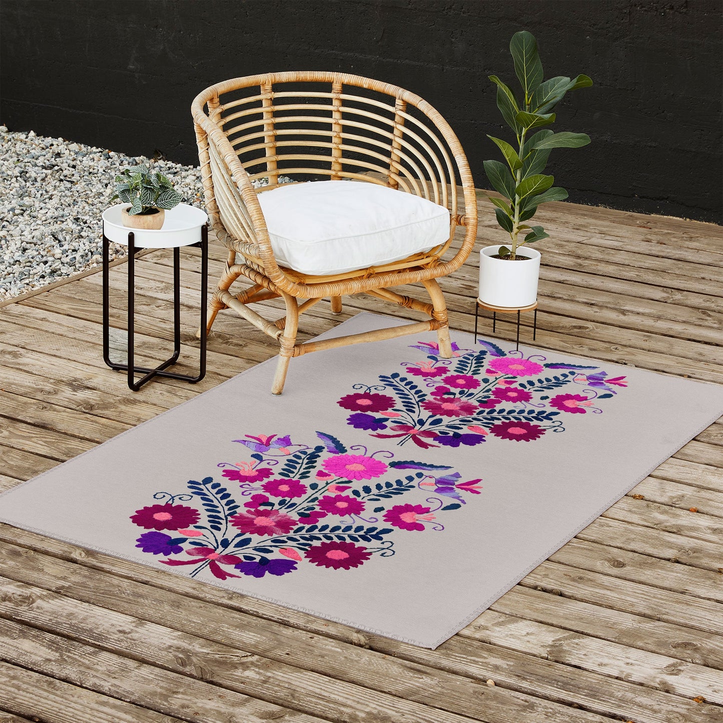 Tina Salazar Mexican Bird Motif Gray Outdoor Rug