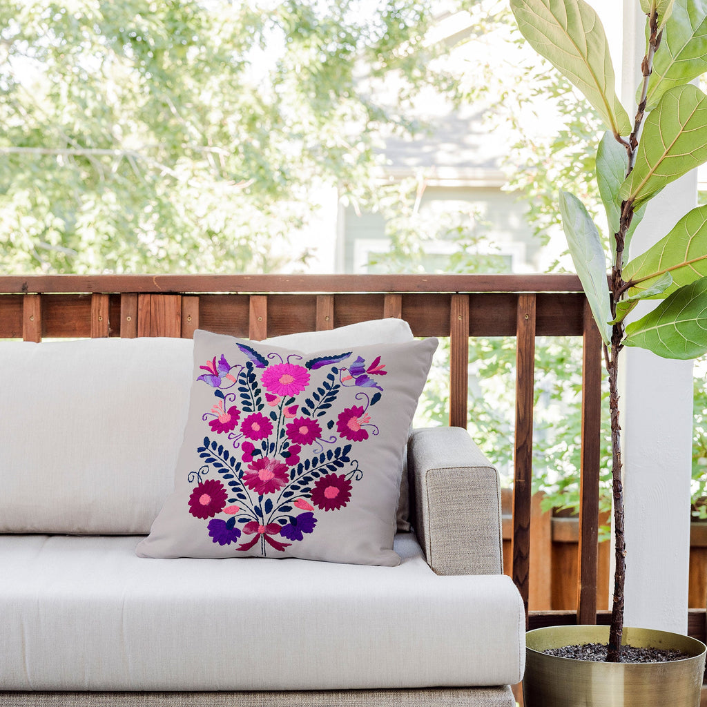 Tina Salazar Mexican Bird Motif Gray Outdoor Throw Pillow
