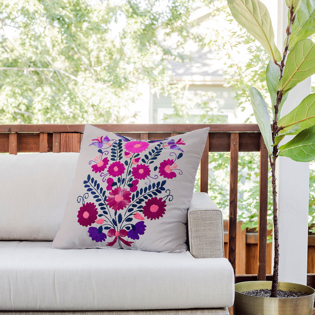 Tina Salazar Mexican Bird Motif Gray Outdoor Throw Pillow