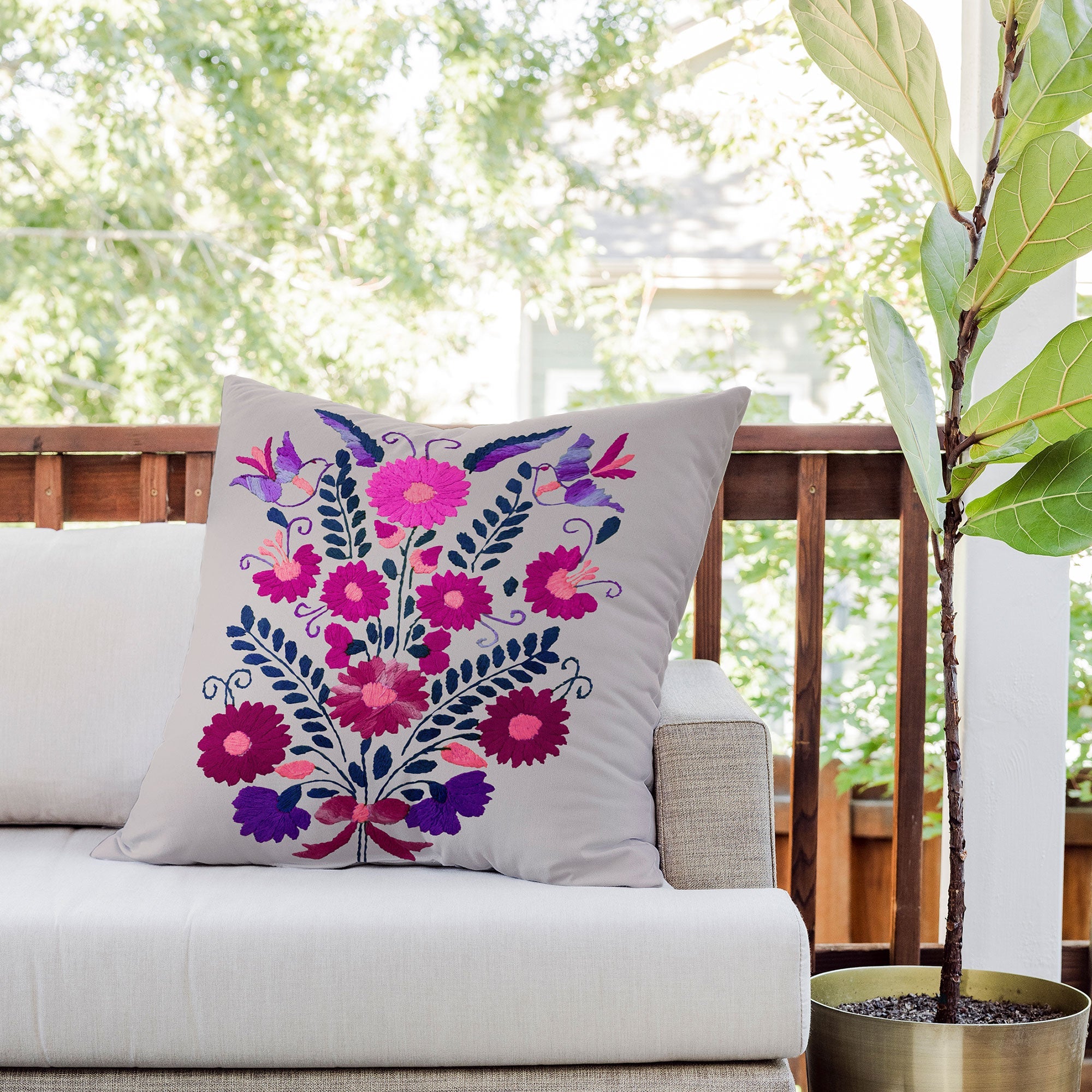 Tina Salazar Mexican Bird Motif Gray Outdoor Throw Pillow