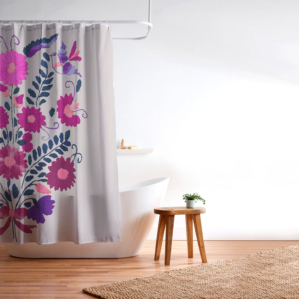 Tina Salazar Mexican Bird Motif Gray Shower Curtain