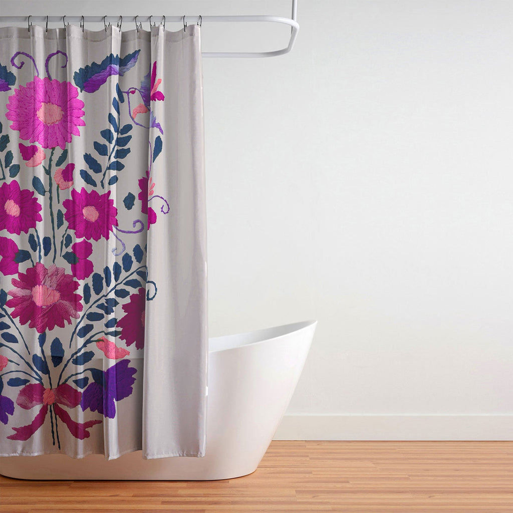 Tina Salazar Mexican Bird Motif Gray Shower Curtain