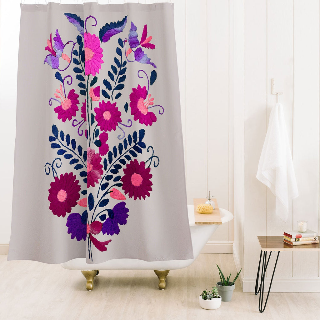 Tina Salazar Mexican Bird Motif Gray Shower Curtain