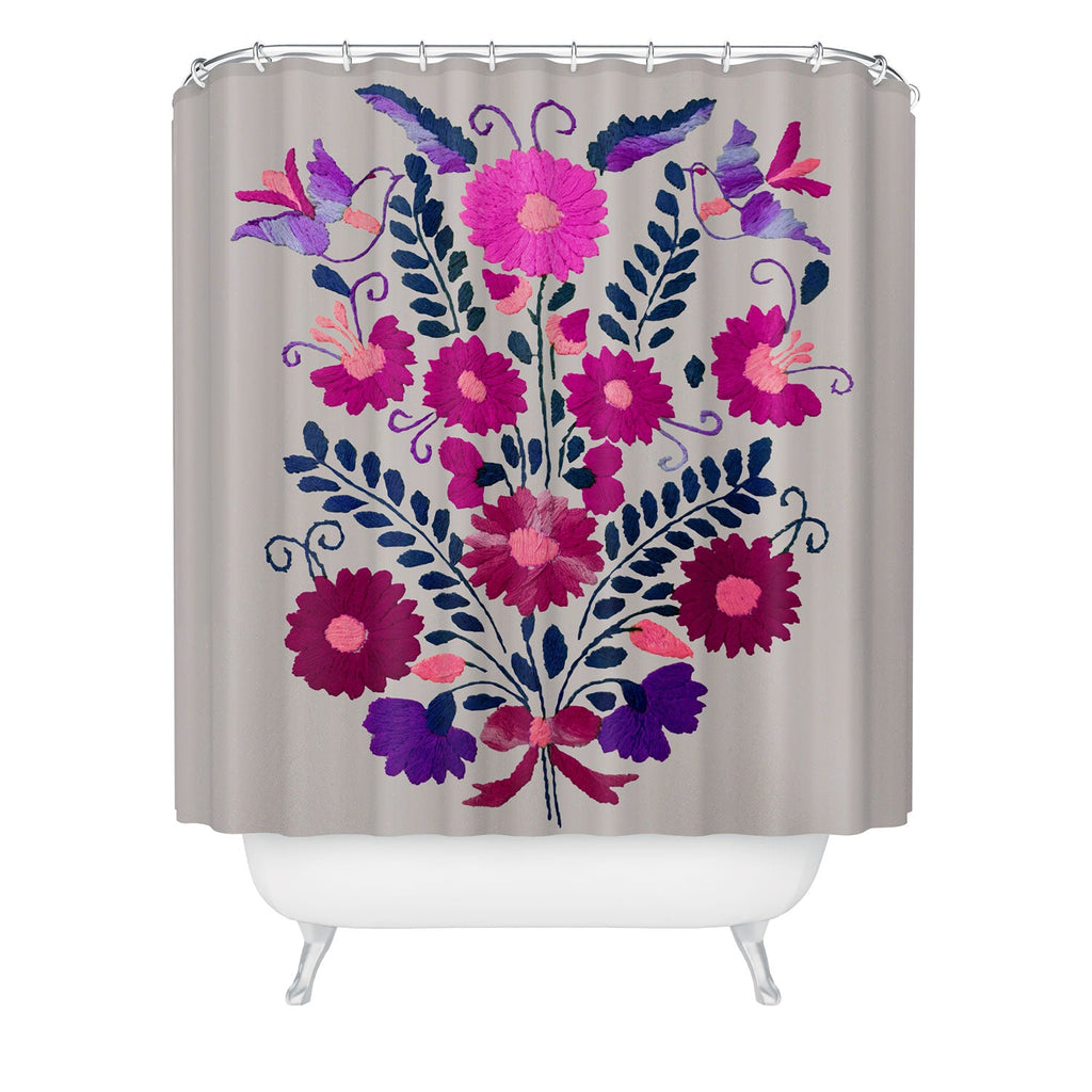 Tina Salazar Mexican Bird Motif Gray Shower Curtain