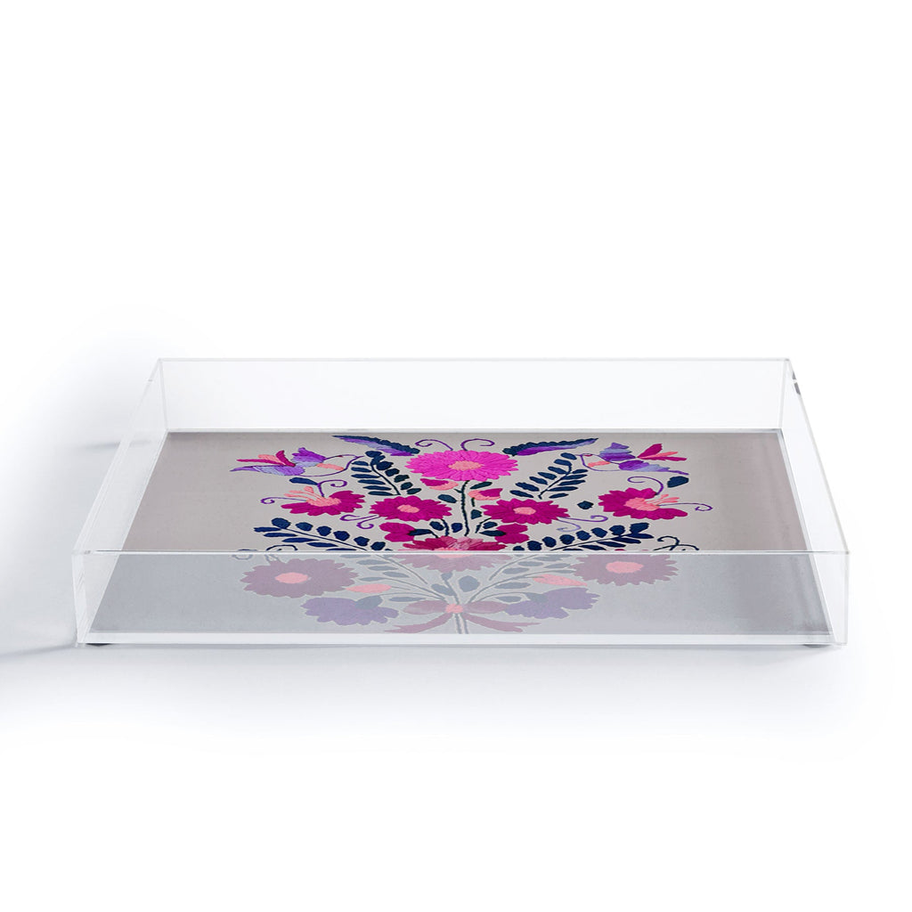 Tina Salazar Mexican Bird Motif Gray Acrylic Tray