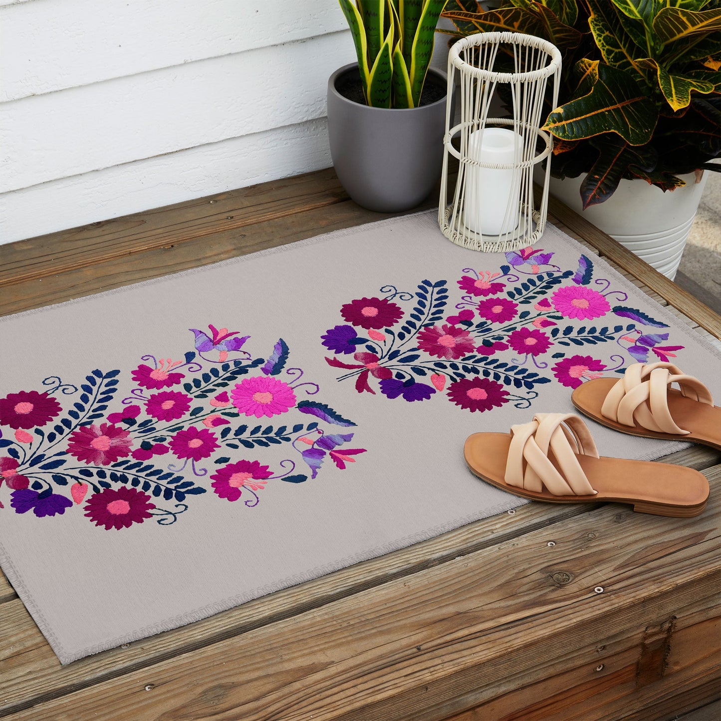 Tina Salazar Mexican Bird Motif Gray Outdoor Rug