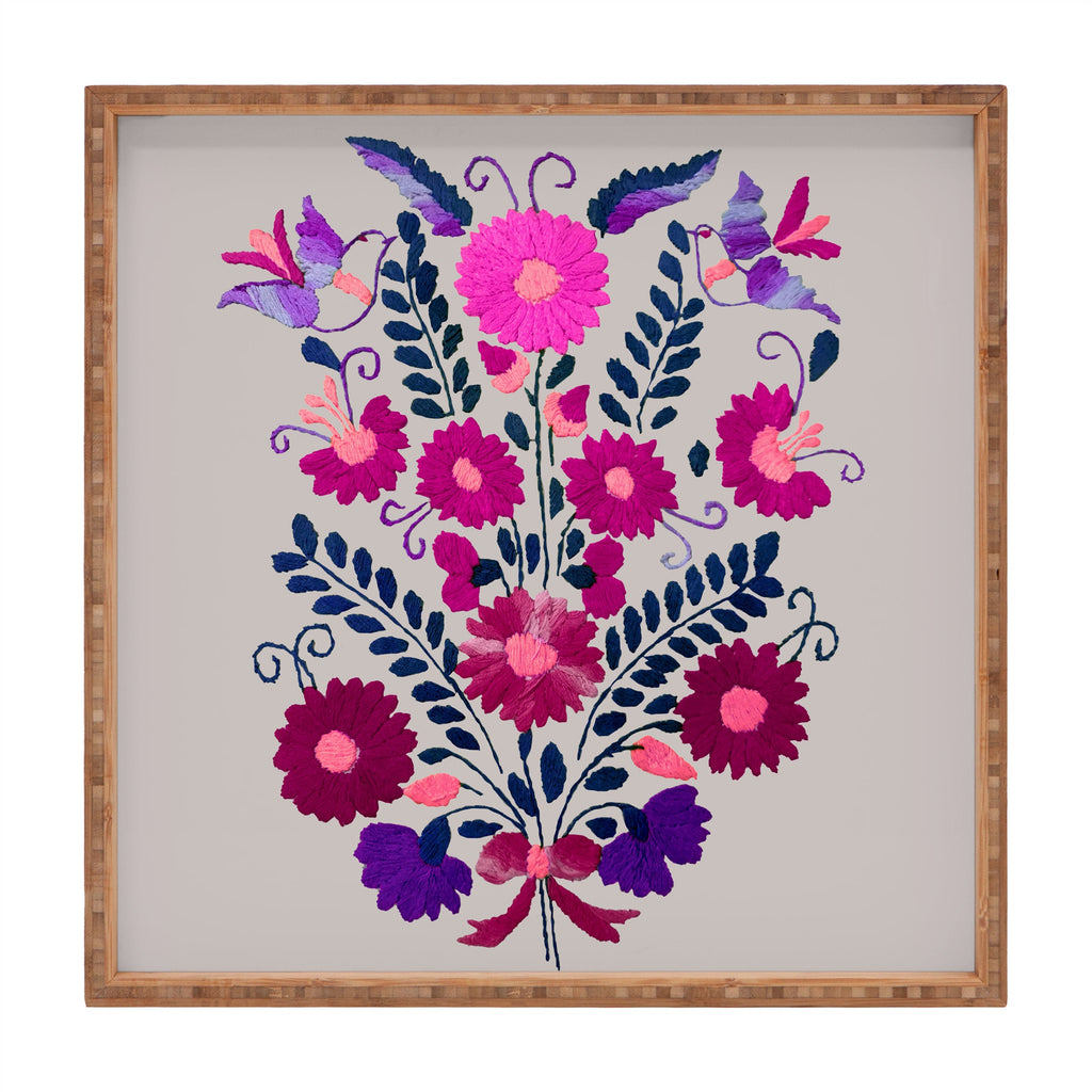 Tina Salazar Mexican Bird Motif Gray Square Tray