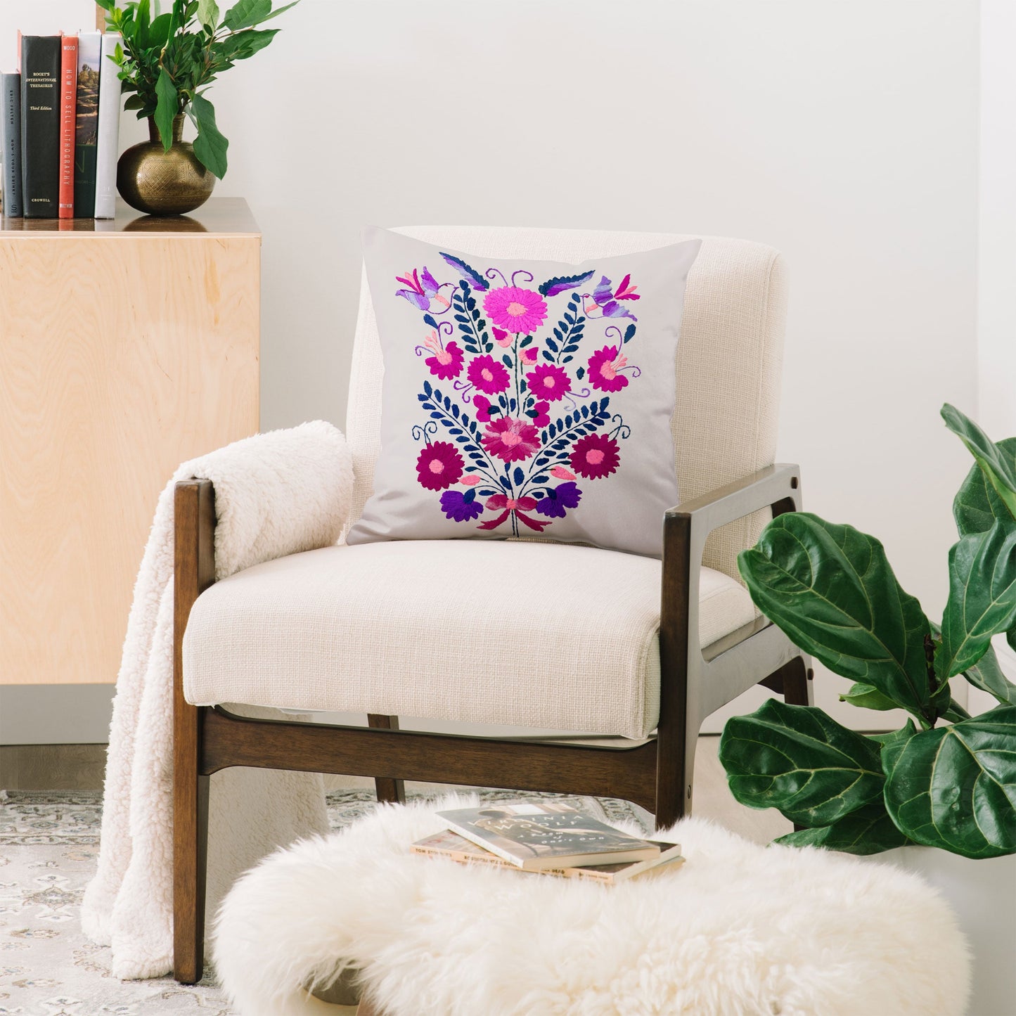 Tina Salazar Mexican Bird Motif Gray Throw Pillow