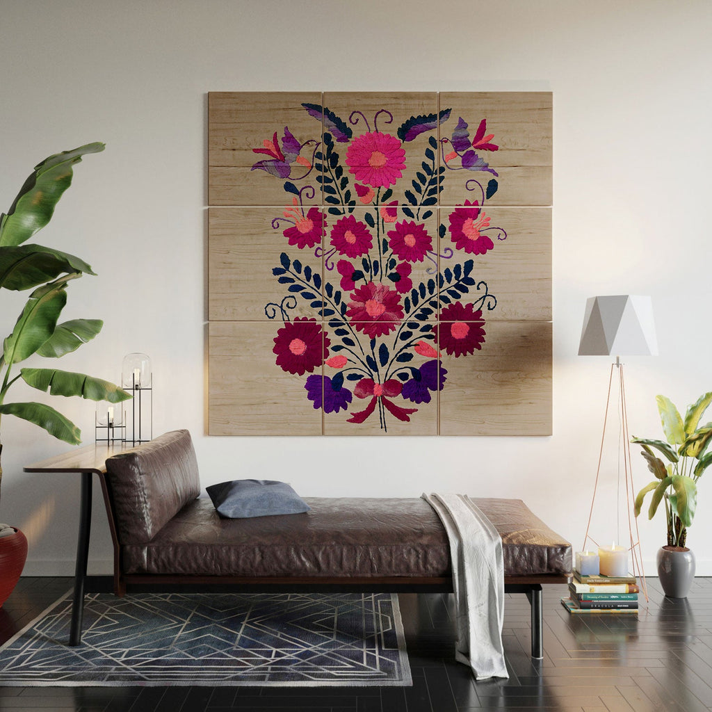 Tina Salazar Mexican Bird Motif Gray Wood Wall Mural