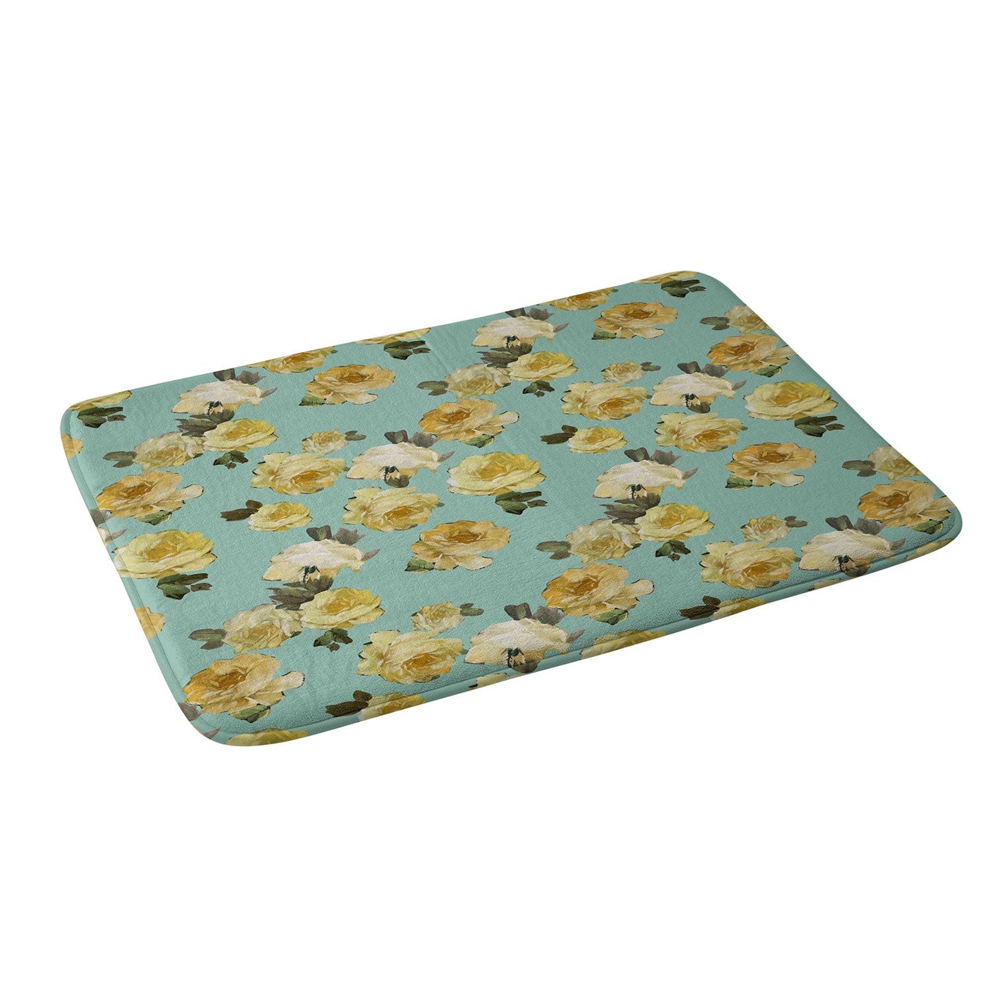 Tina Salazar Yellow Roses in Sage Green Memory Foam Bath Mat