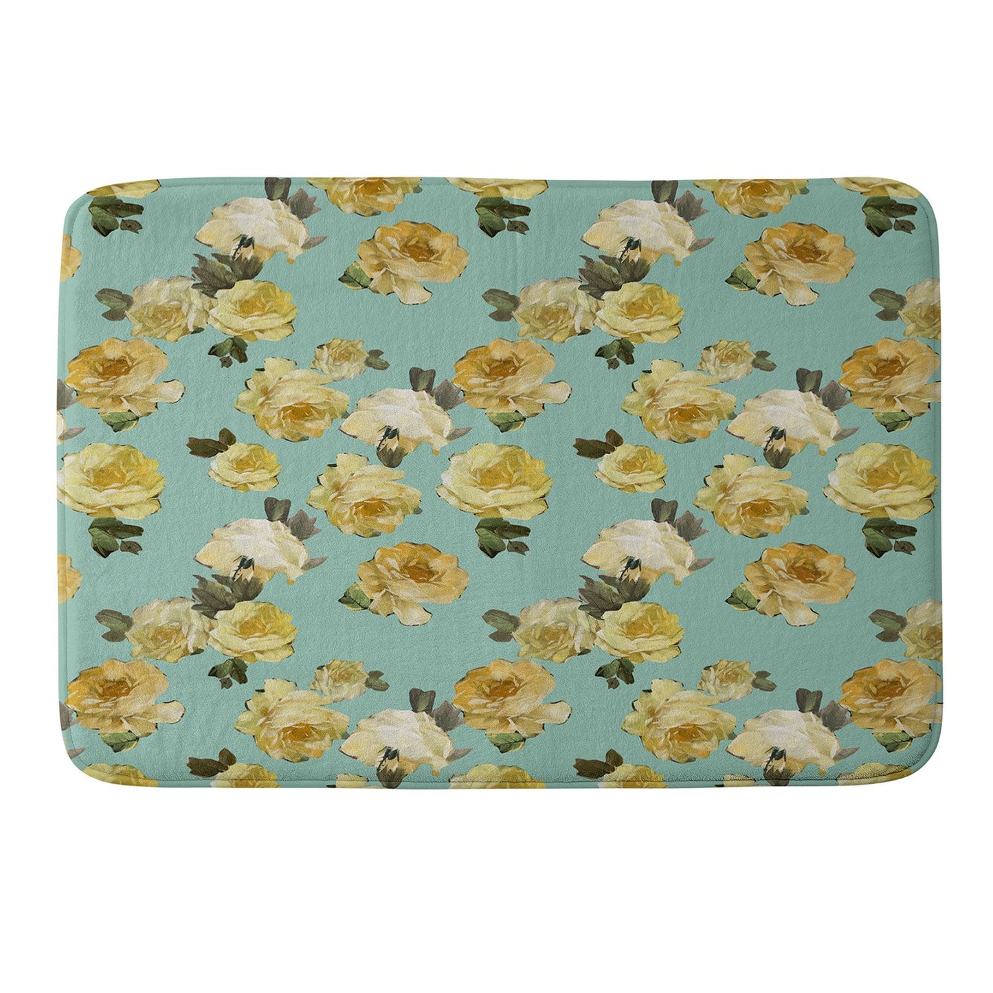 Tina Salazar Yellow Roses in Sage Green Memory Foam Bath Mat