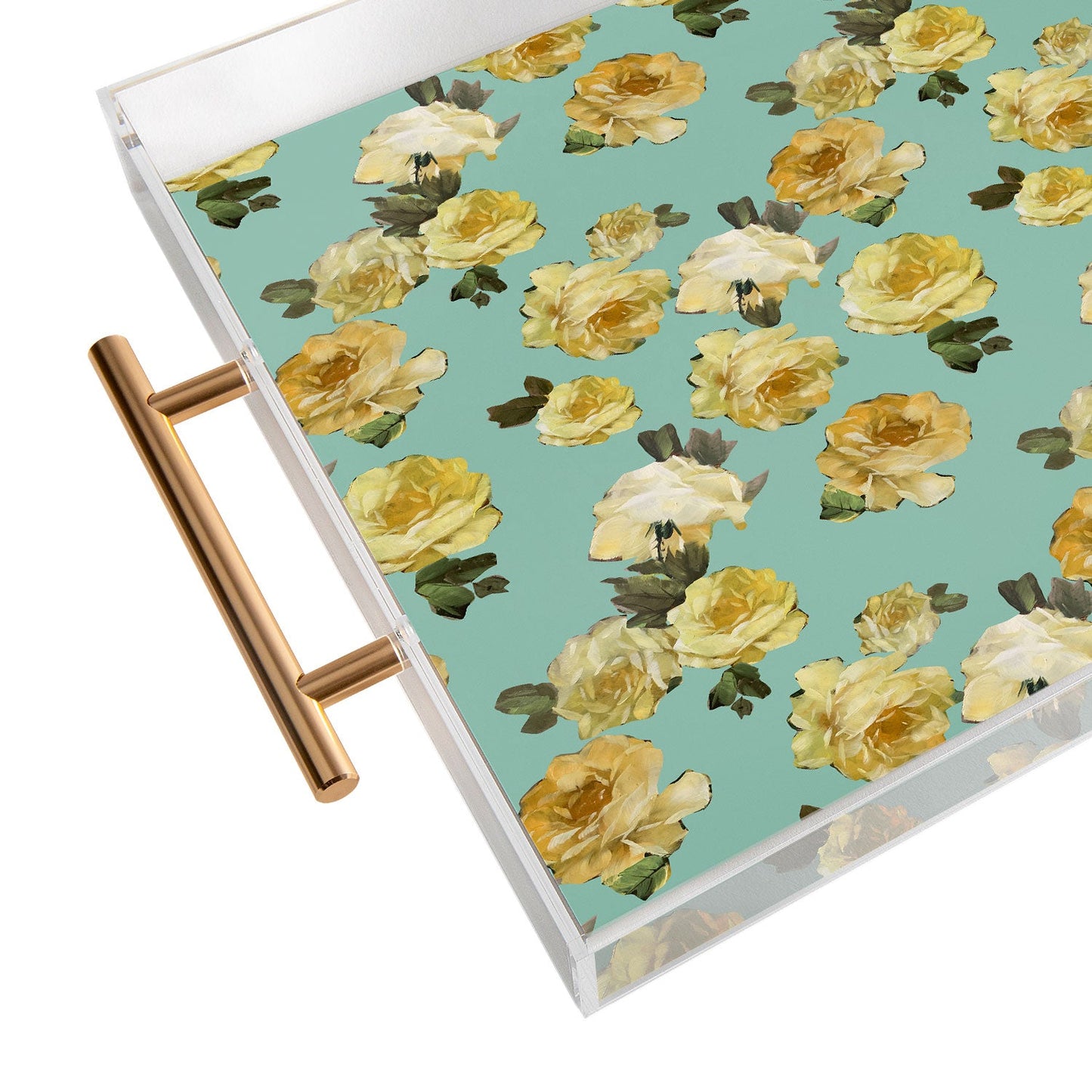 Tina Salazar Yellow Roses in Sage Green Acrylic Tray