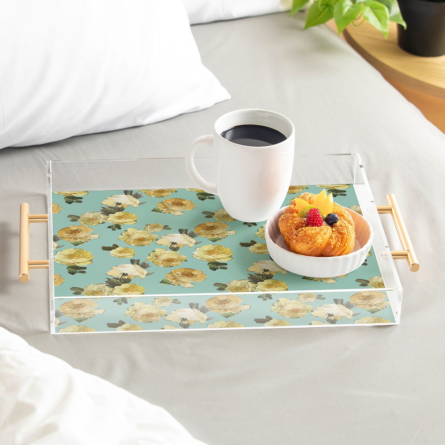 Tina Salazar Yellow Roses in Sage Green Acrylic Tray