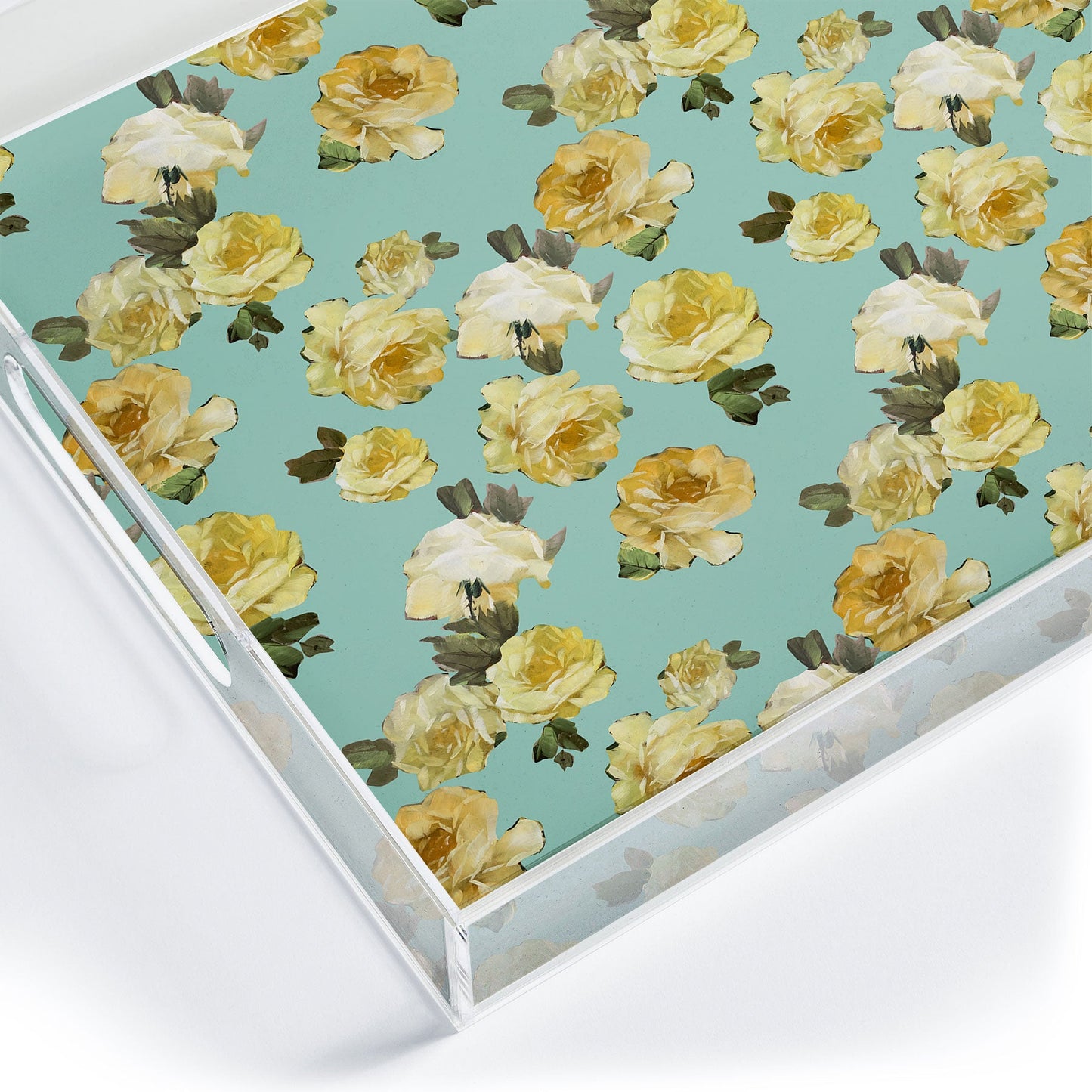 Tina Salazar Yellow Roses in Sage Green Acrylic Tray