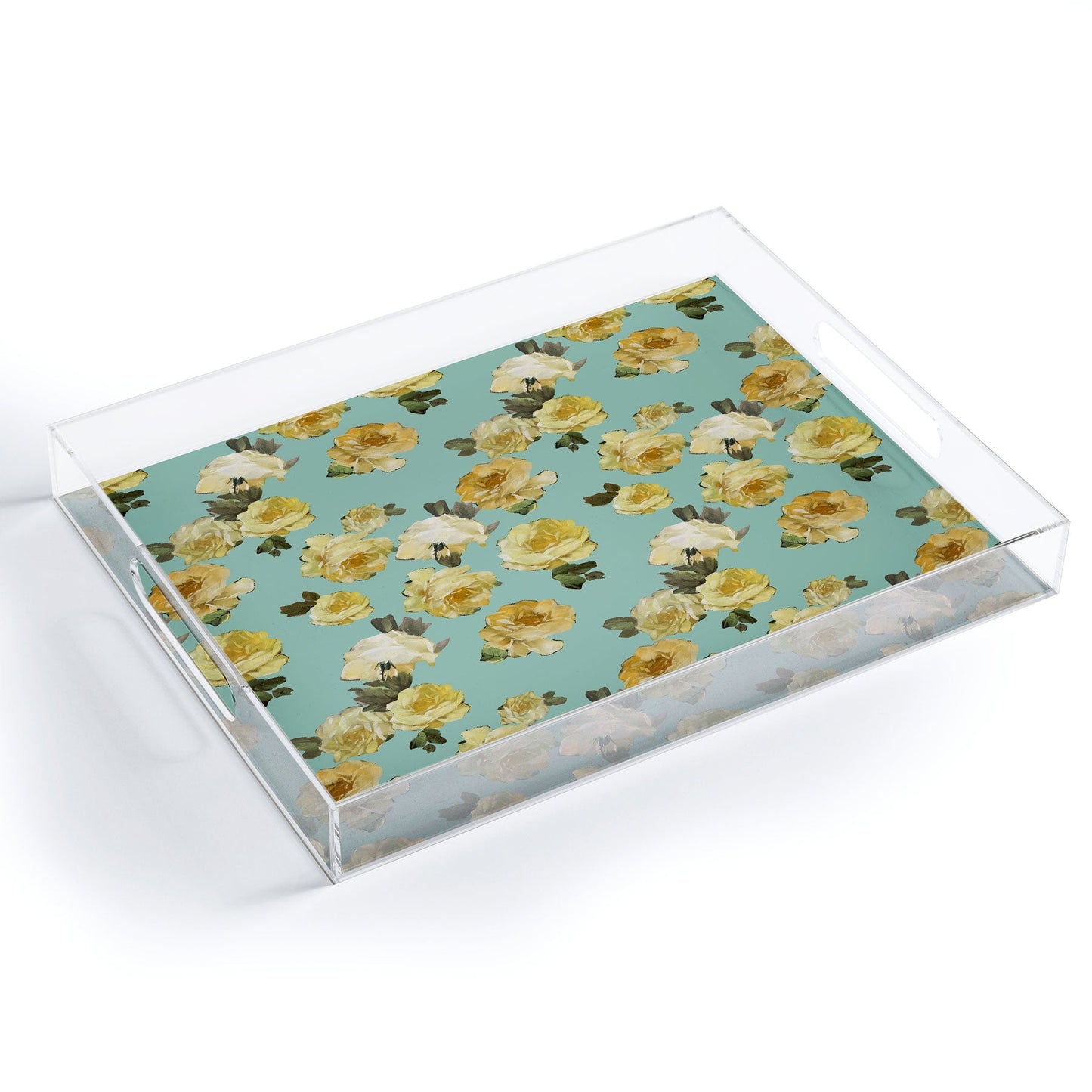 Tina Salazar Yellow Roses in Sage Green Acrylic Tray