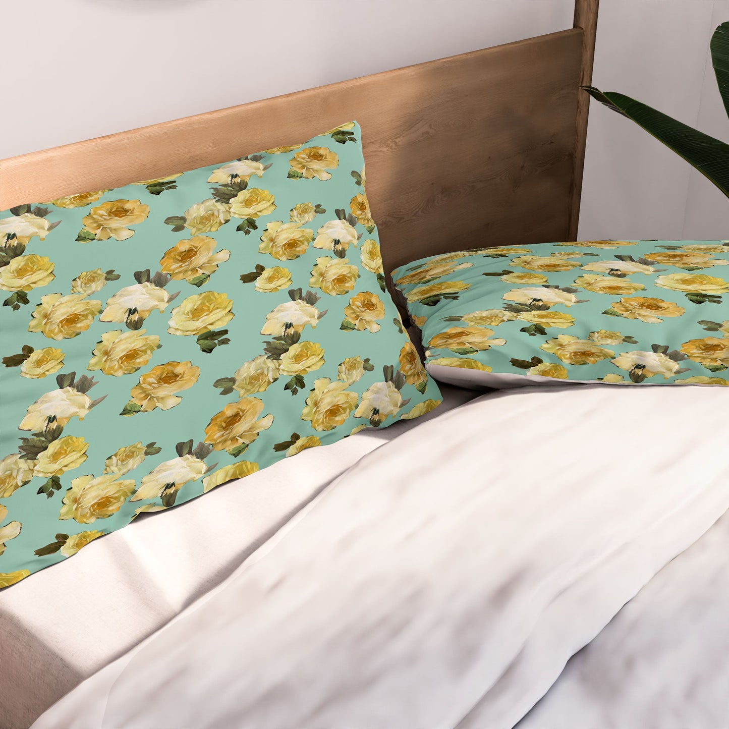 Tina Salazar Yellow Roses in Sage Green Pillow Shams