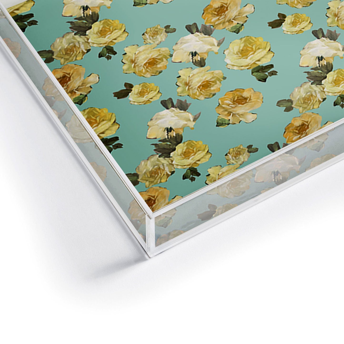 Tina Salazar Yellow Roses in Sage Green Acrylic Tray