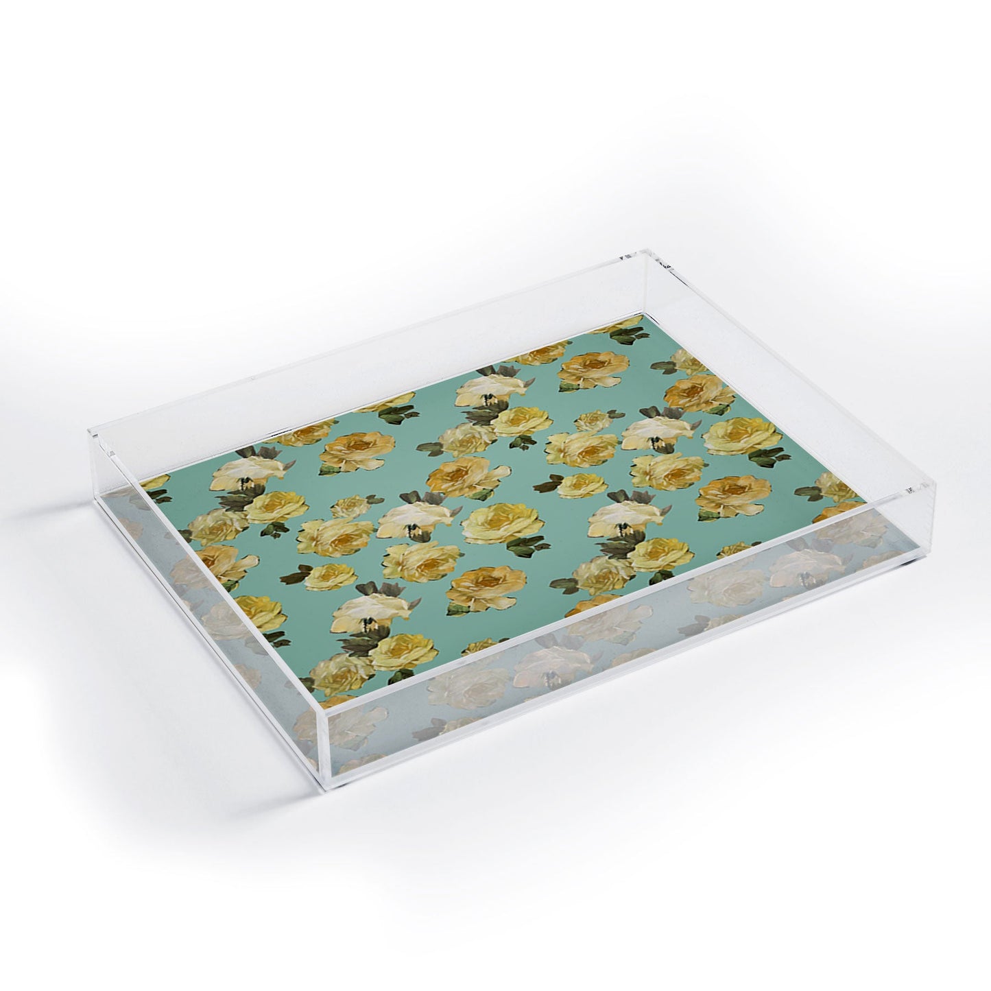 Tina Salazar Yellow Roses in Sage Green Acrylic Tray