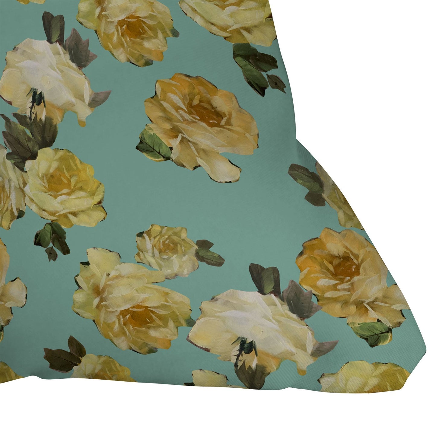 Tina Salazar Yellow Roses in Sage Green Outdoor Throw Pillow