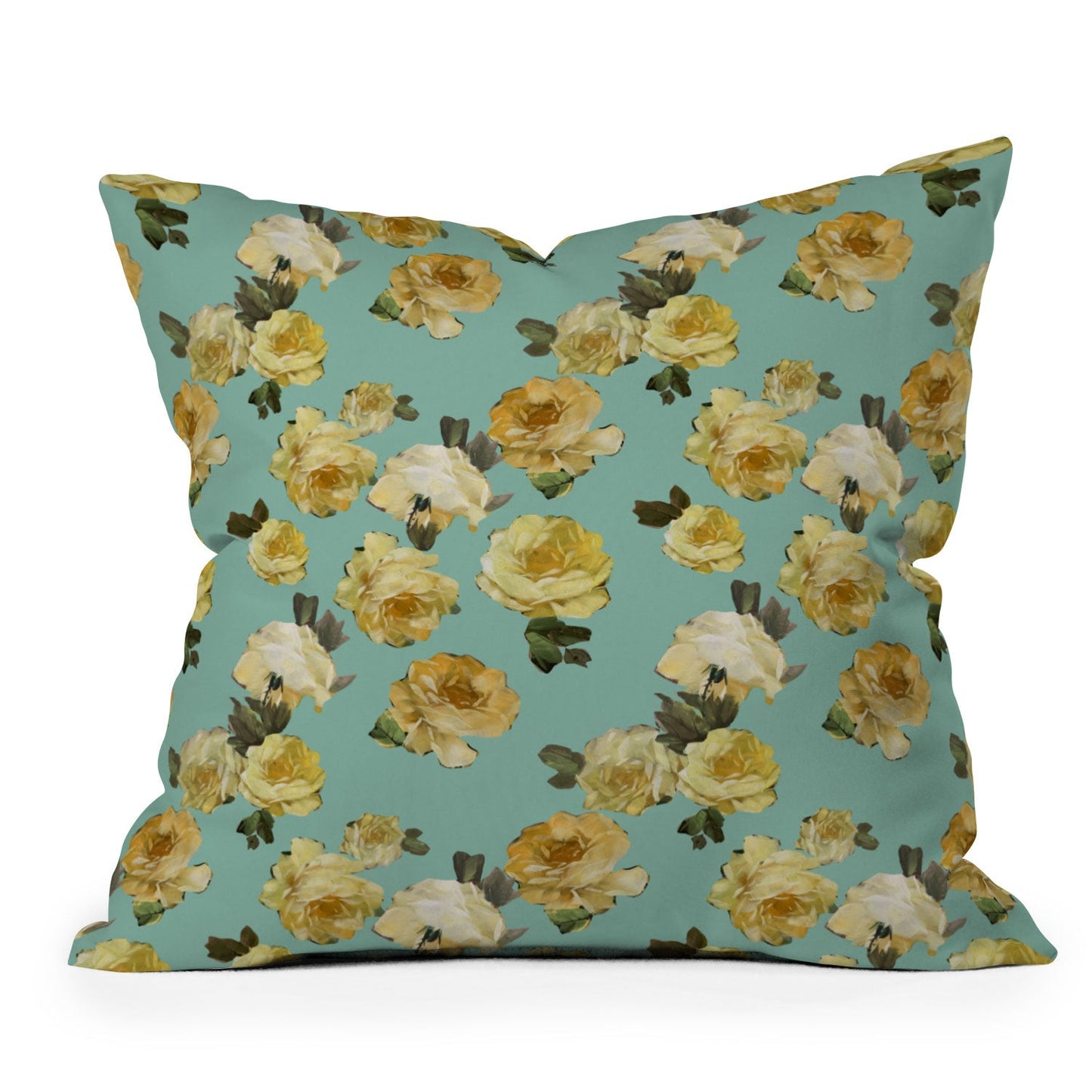 Tina Salazar Yellow Roses in Sage Green Outdoor Throw Pillow