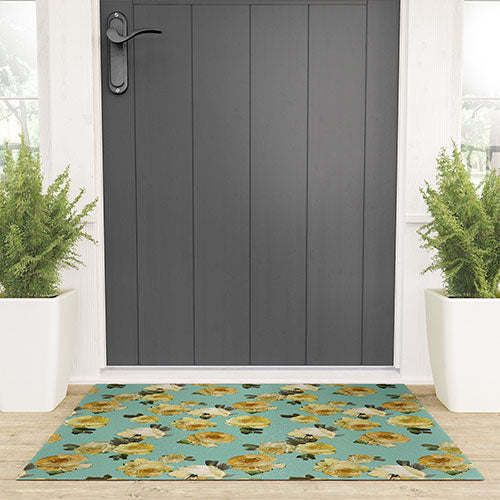Tina Salazar Yellow Roses in Sage Green Welcome Mat