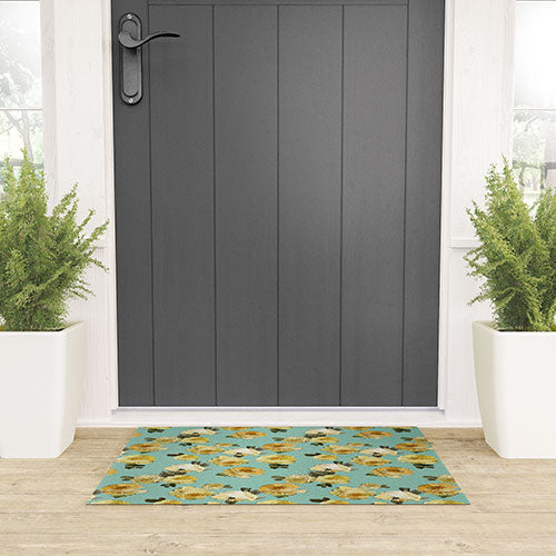 Tina Salazar Yellow Roses in Sage Green Welcome Mat