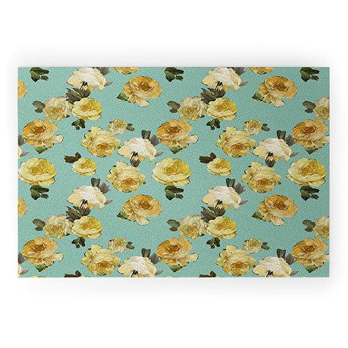 Tina Salazar Yellow Roses in Sage Green Welcome Mat