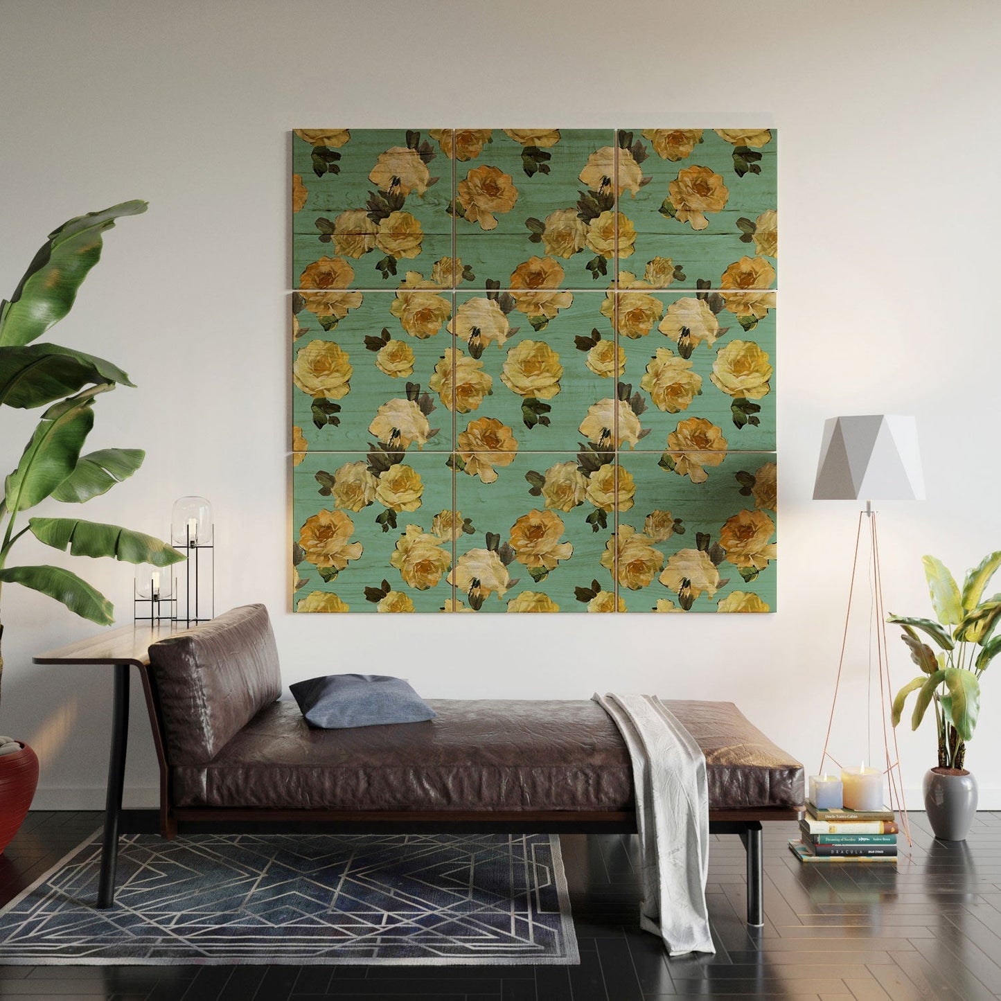 Tina Salazar Yellow Roses in Sage Green Wood Wall Mural