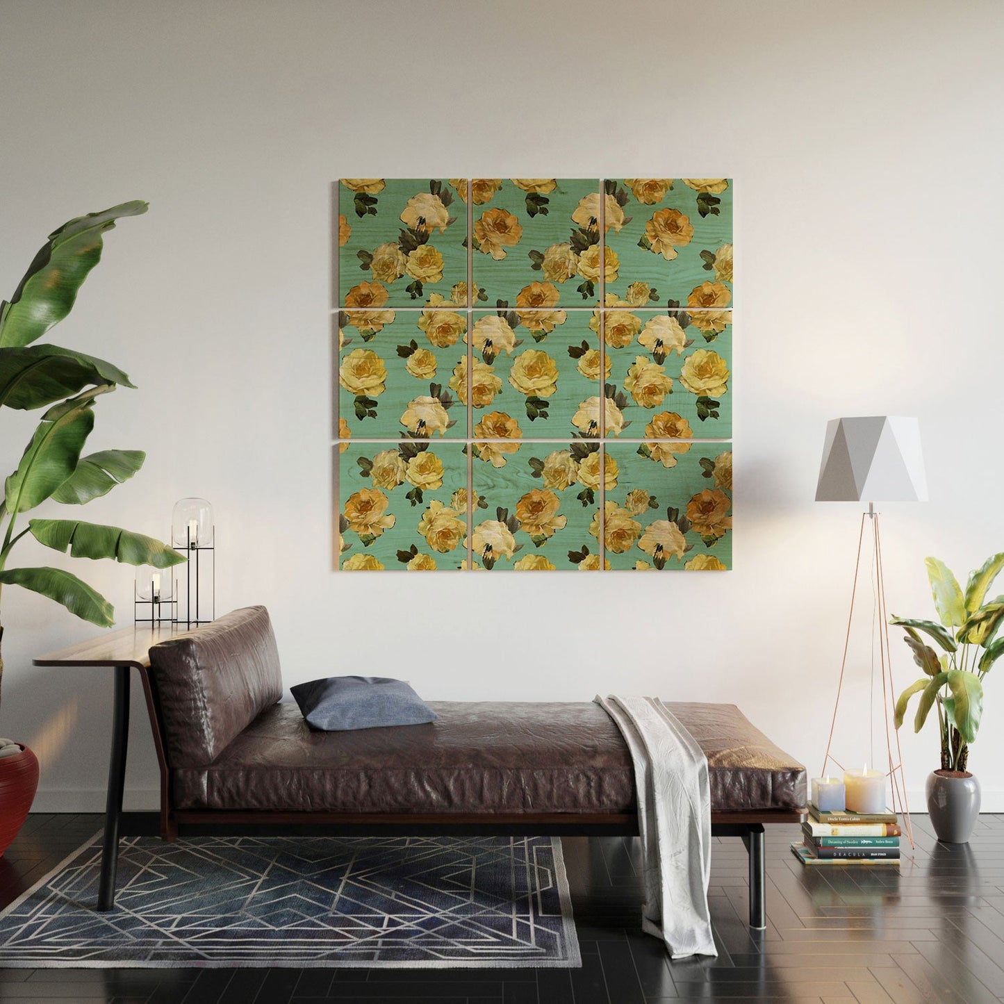Tina Salazar Yellow Roses in Sage Green Wood Wall Mural
