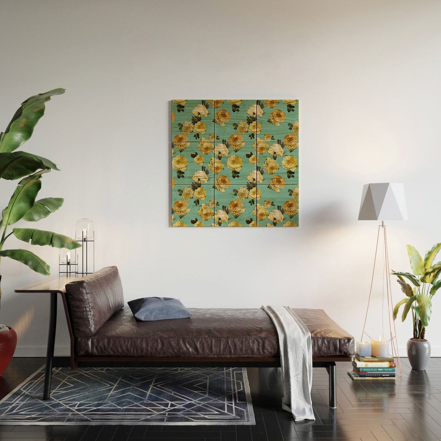 Tina Salazar Yellow Roses in Sage Green Wood Wall Mural