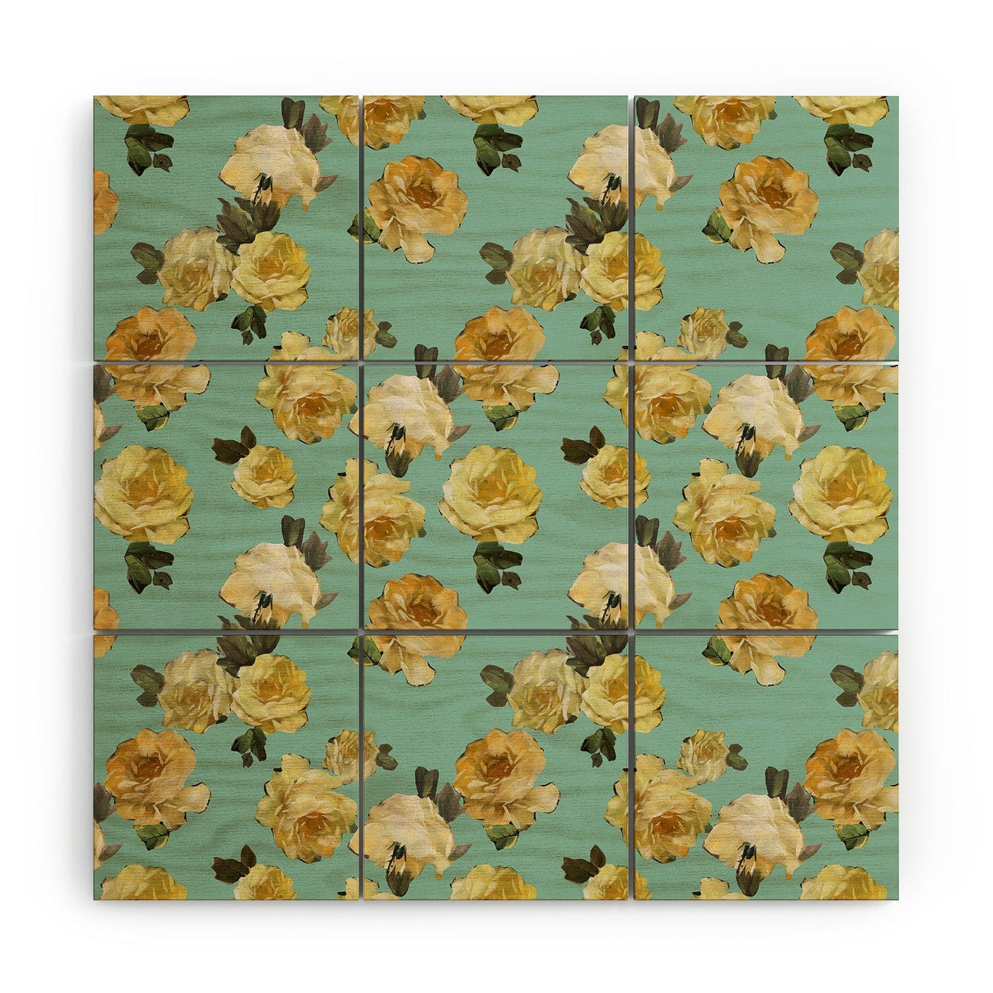 Tina Salazar Yellow Roses in Sage Green Wood Wall Mural