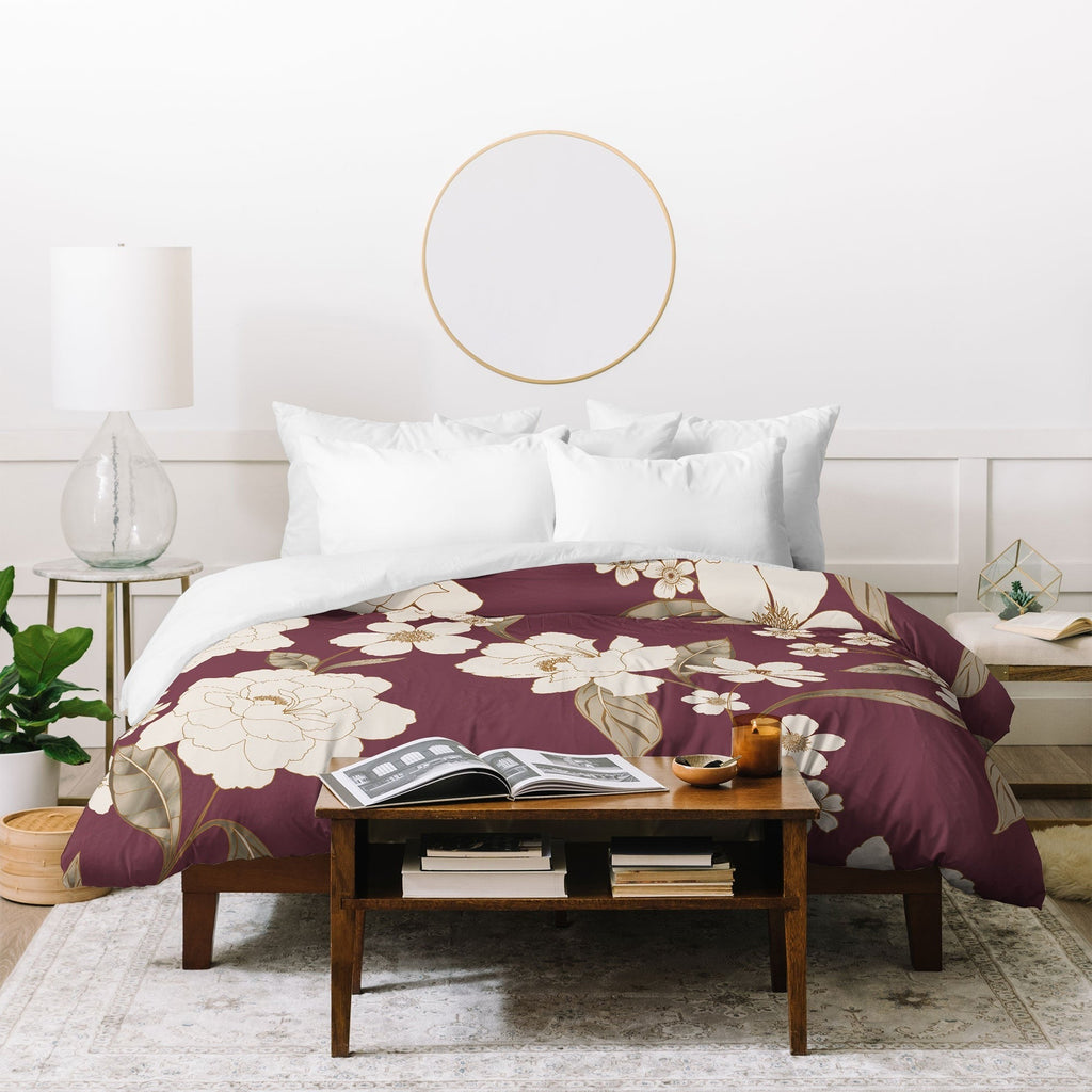 Gabriela Fuente Burgundy Floral Roberta Duvet Cover