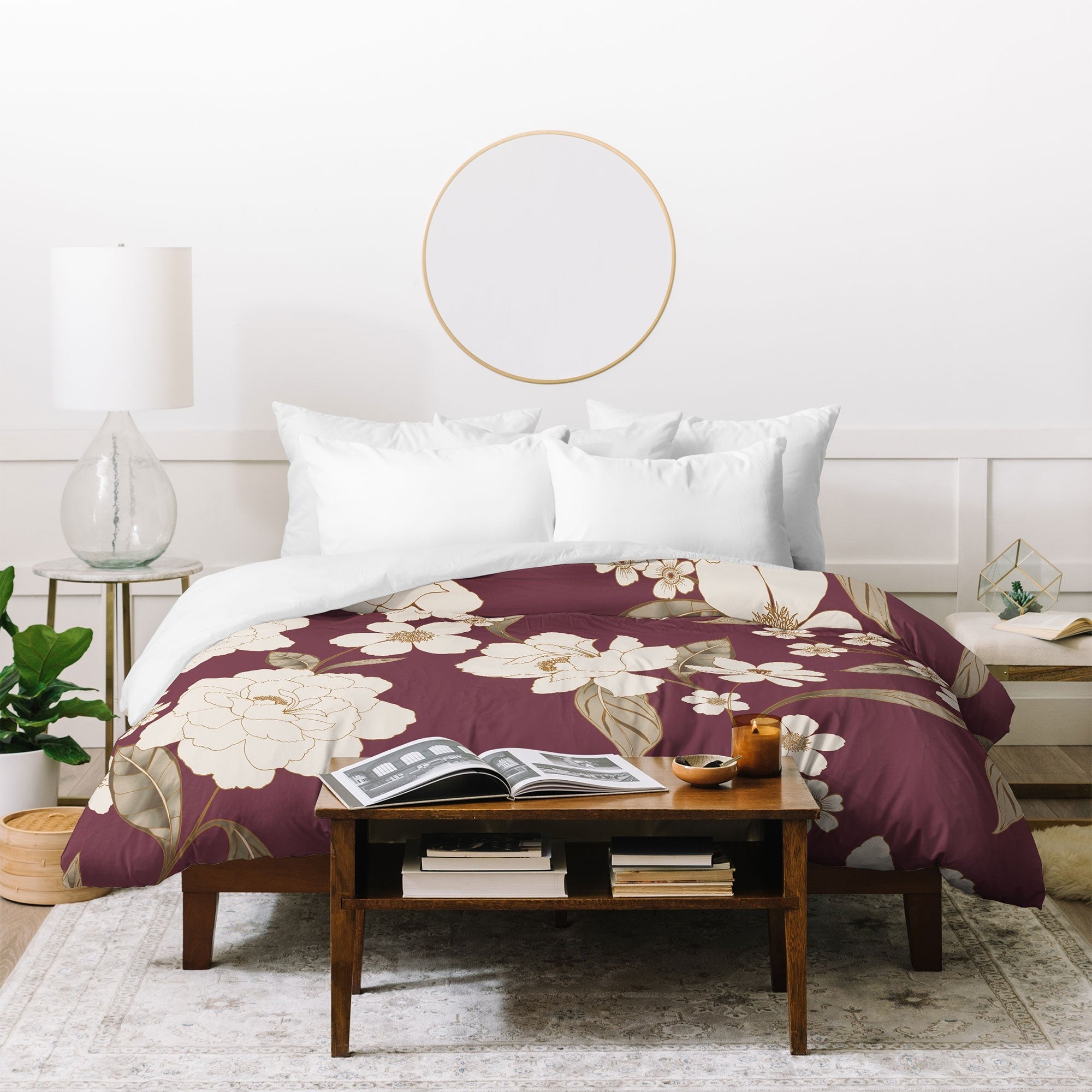 Gabriela Fuente Burgundy Floral Roberta Duvet Cover