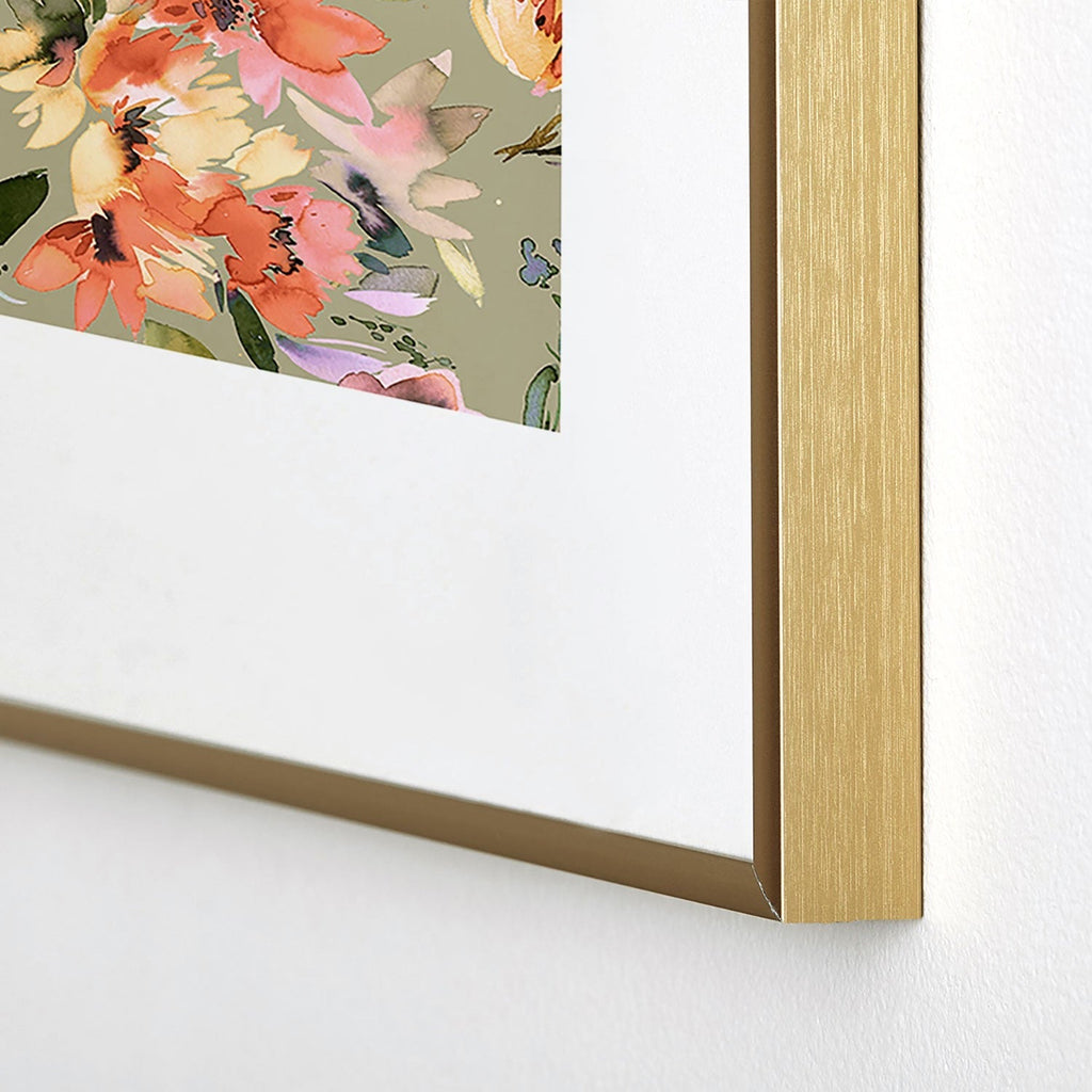 Ninola Design Botanic Retreat Painterly Tropical Flowers Sage Green Metal Framed Art Print