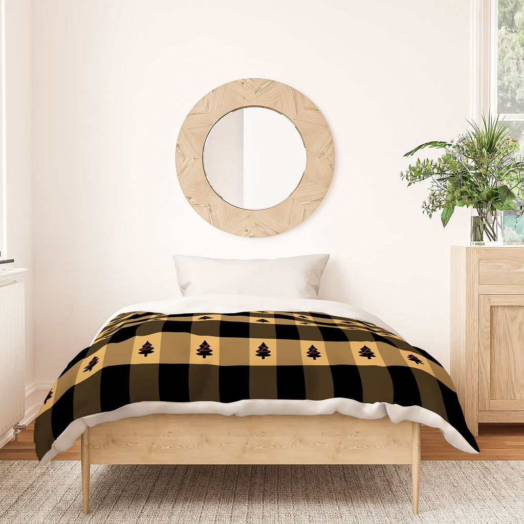 Design by Spark Black Gold Tree Tree Gingham Duvet Cover
