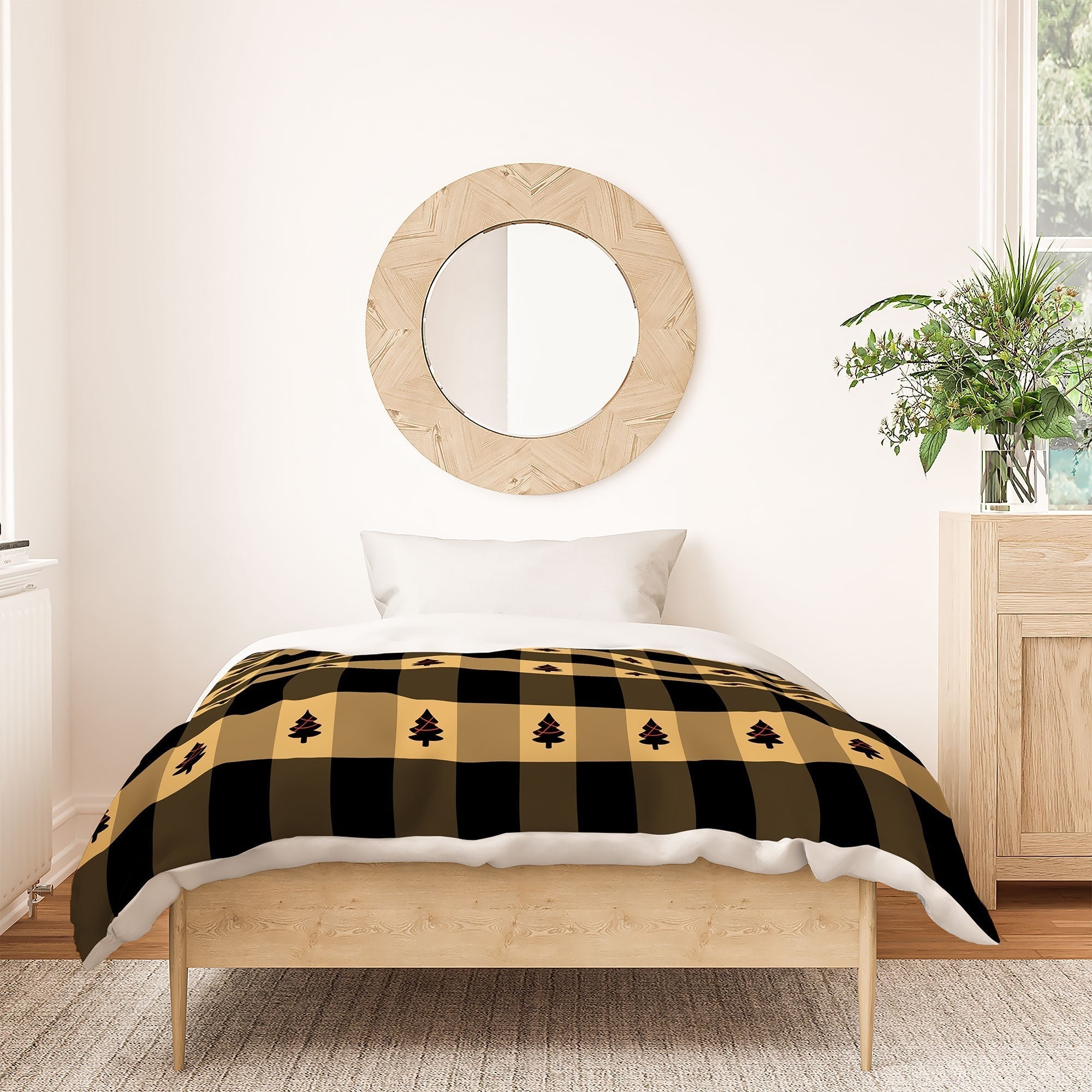 Design by Spark Black Gold Tree Tree Gingham Duvet Cover