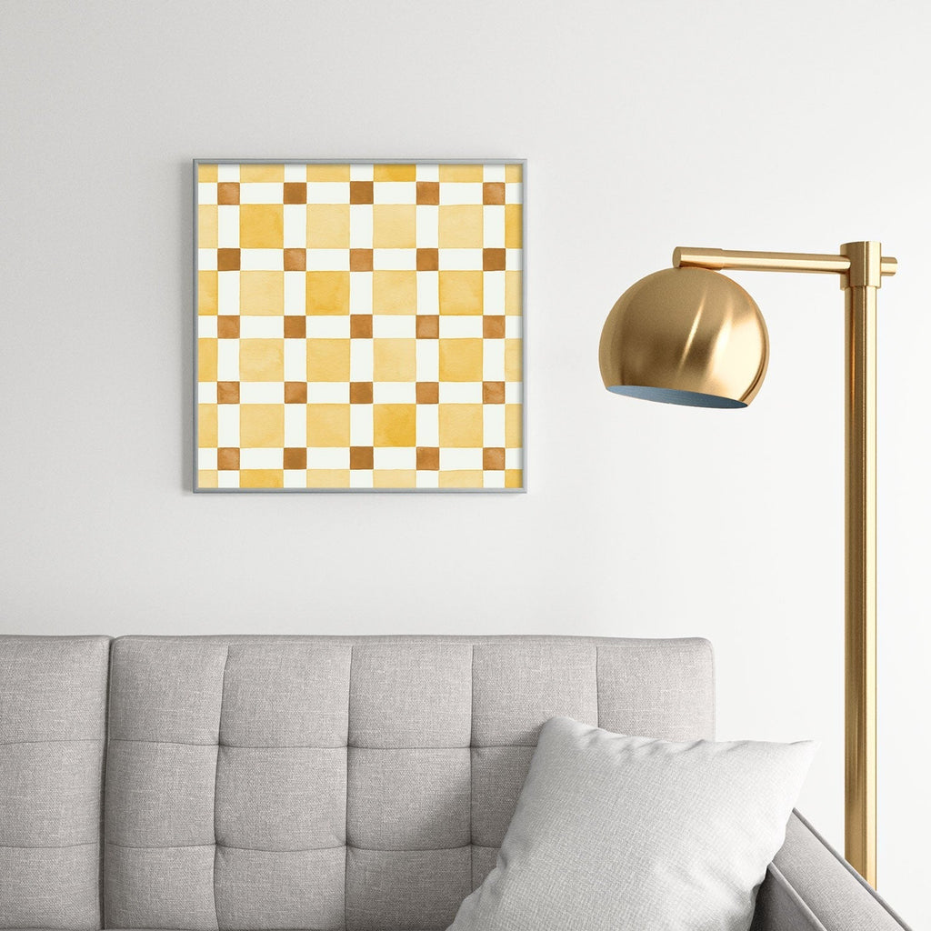 Ninola Design Everyday Artifact Checker Mosaic Tiles Geometry Yellow Square Metal Framed Art Print
